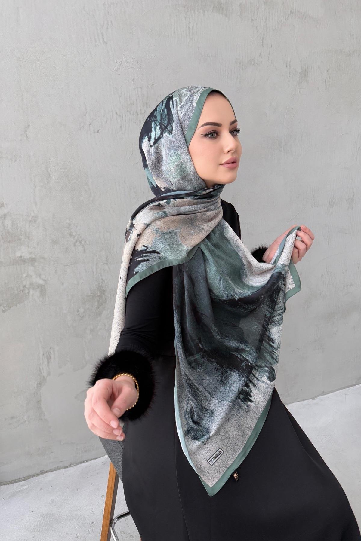 Küf Yeşili Feriha Kumlu İpek Şal 