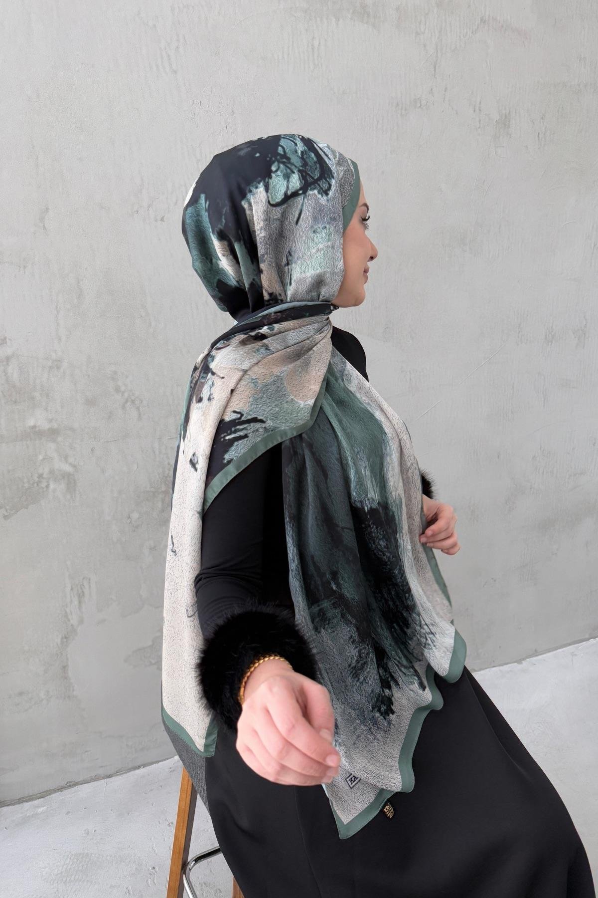 Küf Yeşili Feriha Kumlu İpek Şal 