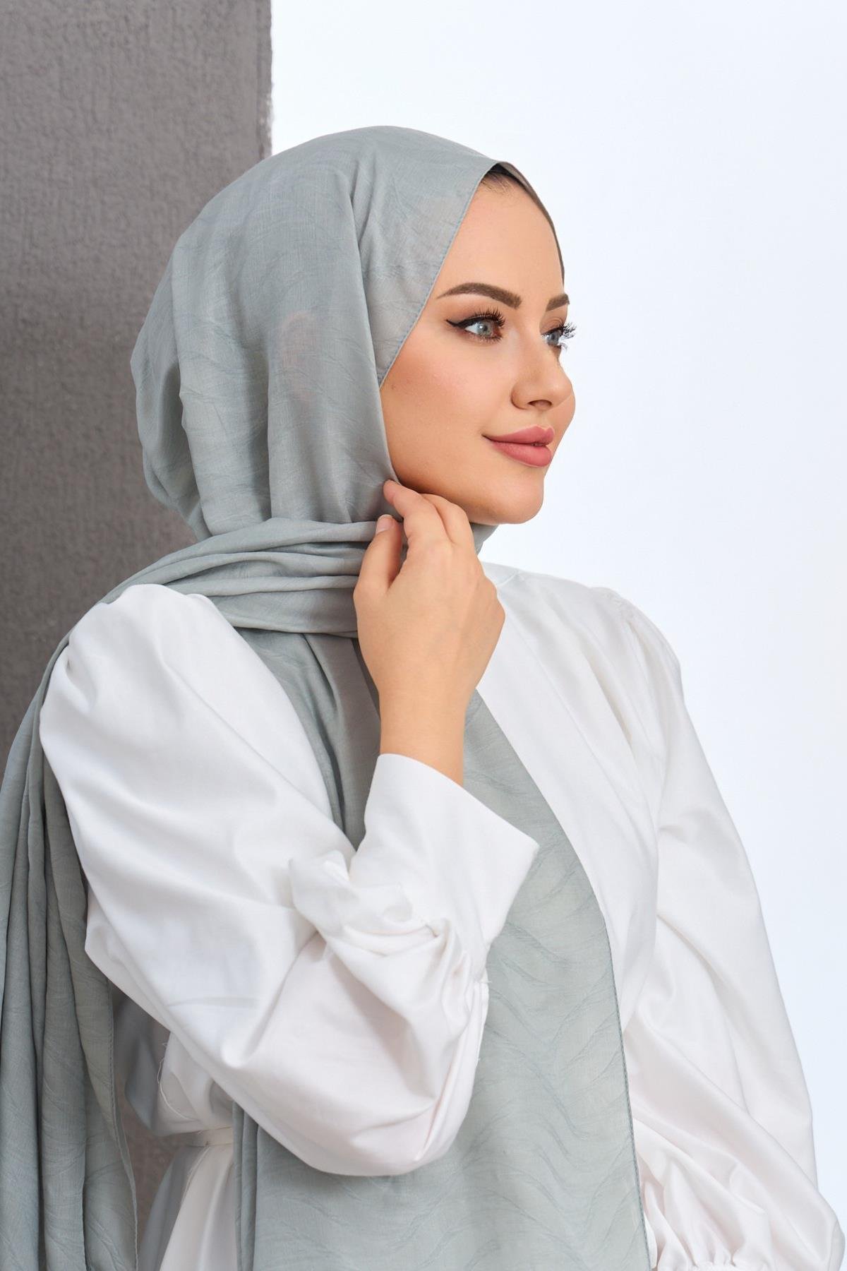 Küf Yeşili Kendinden Desenli Fresh Şal