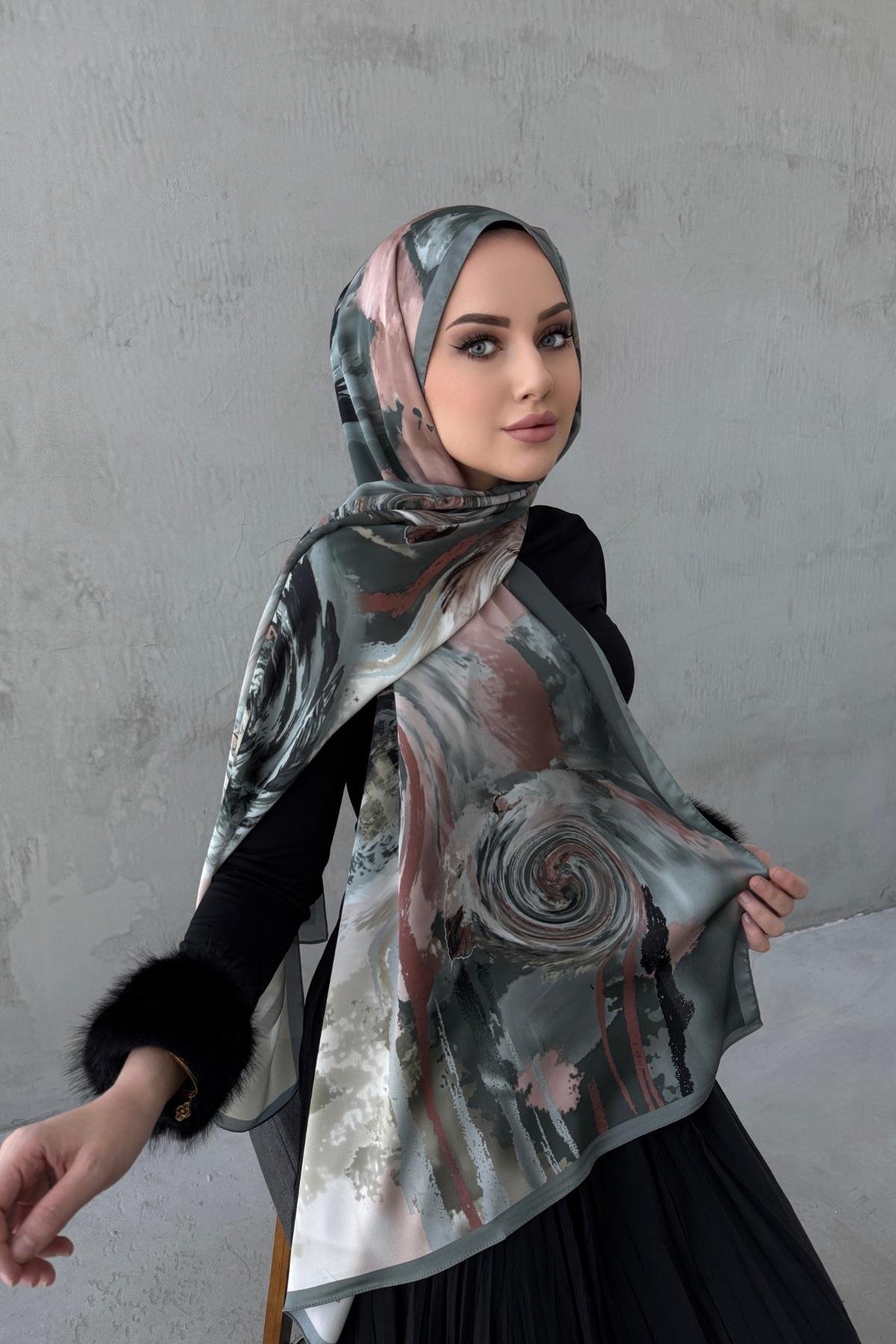 Küf Yeşili Sahara Kumlu İpek Şal 