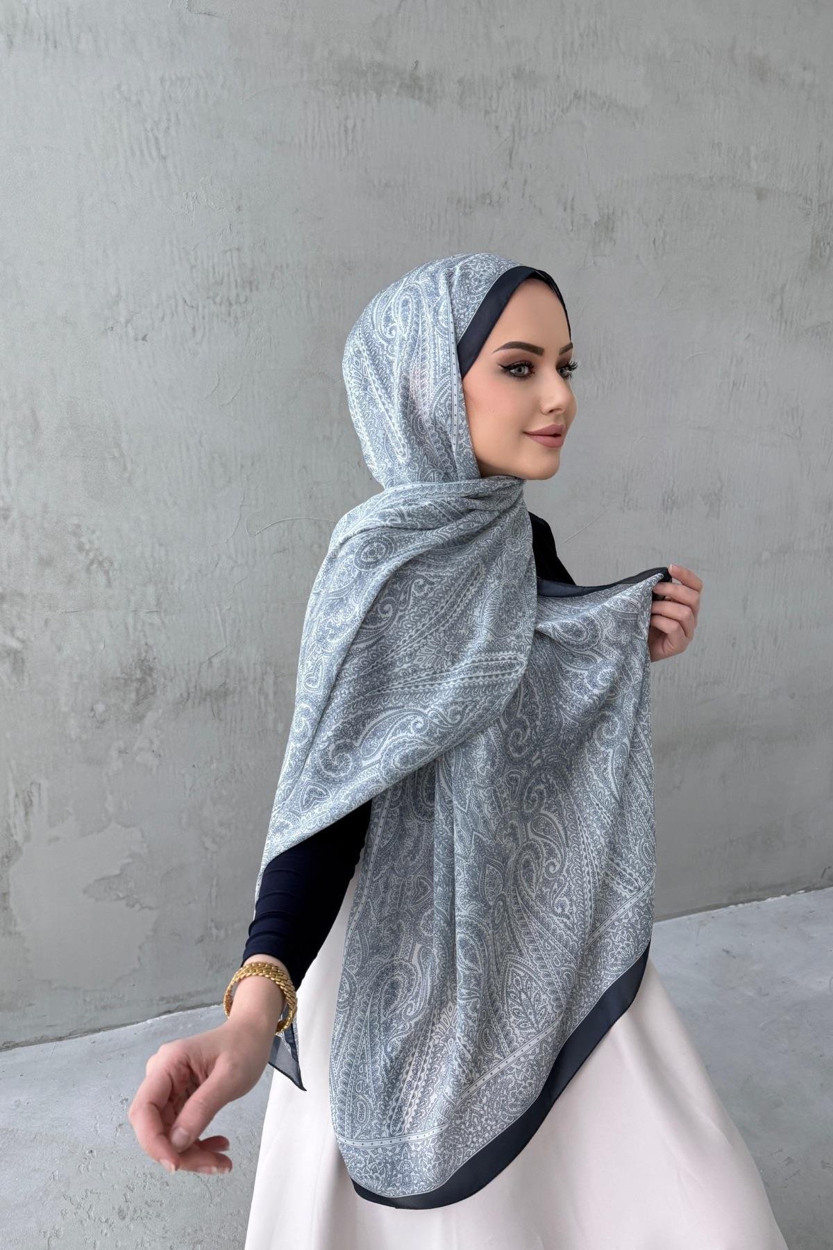 Lacivert Asu Otantik Hint İpeği Şal