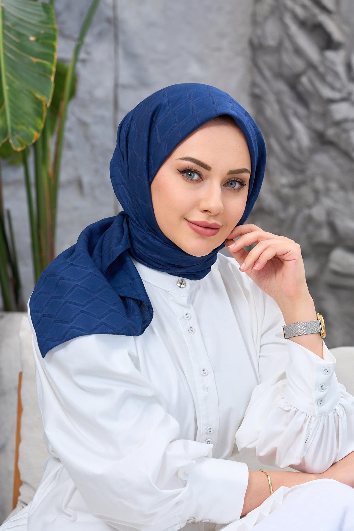 Lacivert Bambu Jakar Eşarp