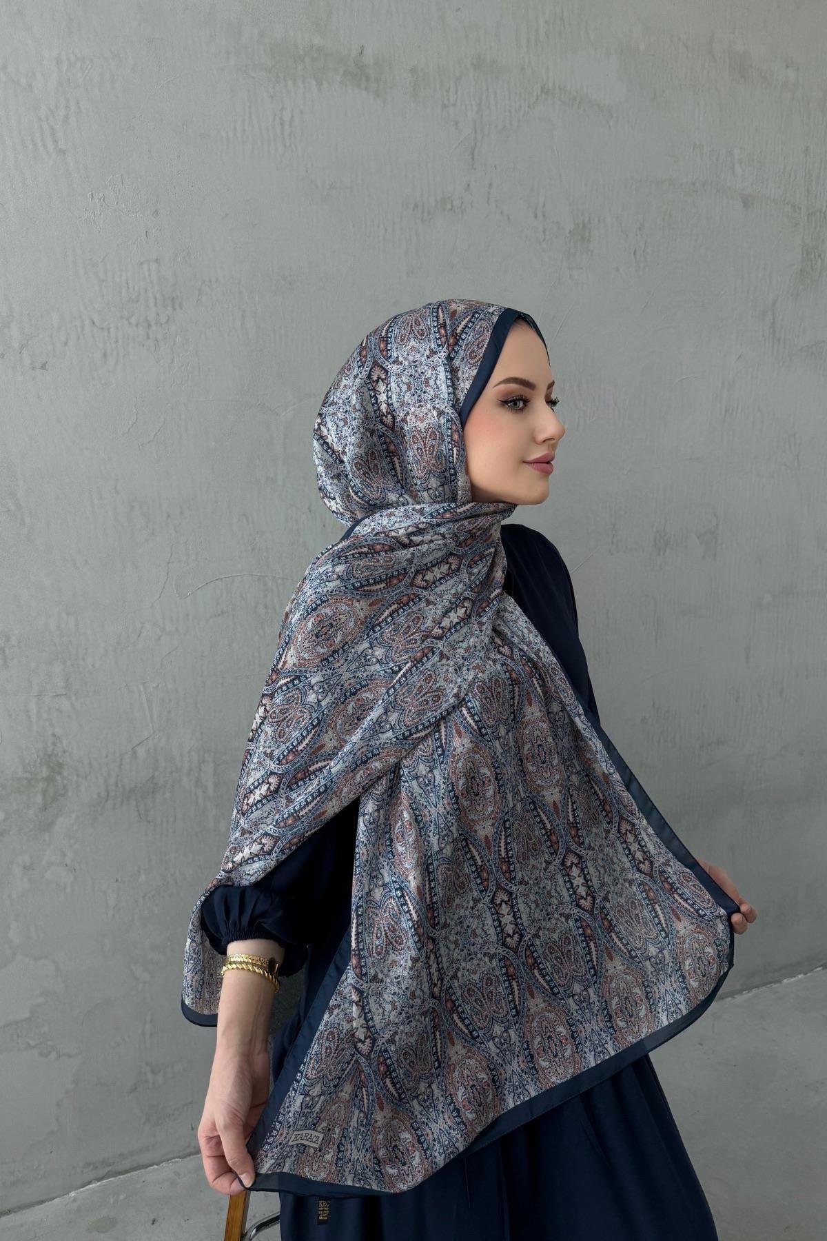 Lacivert Buse Otantik Hint İpeği Şal 