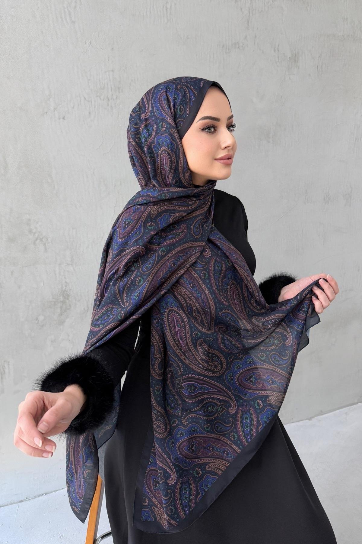 Lacivert Elvan Modal İpek Şal