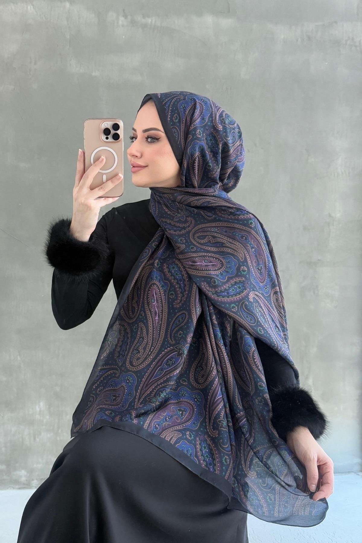 Lacivert Elvan Modal İpek Şal