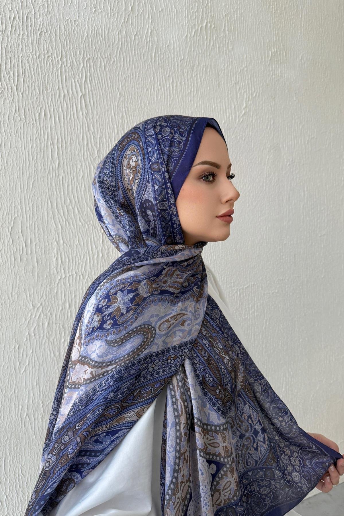 Lacivert Etro Otantik Hint İpeği Şal
