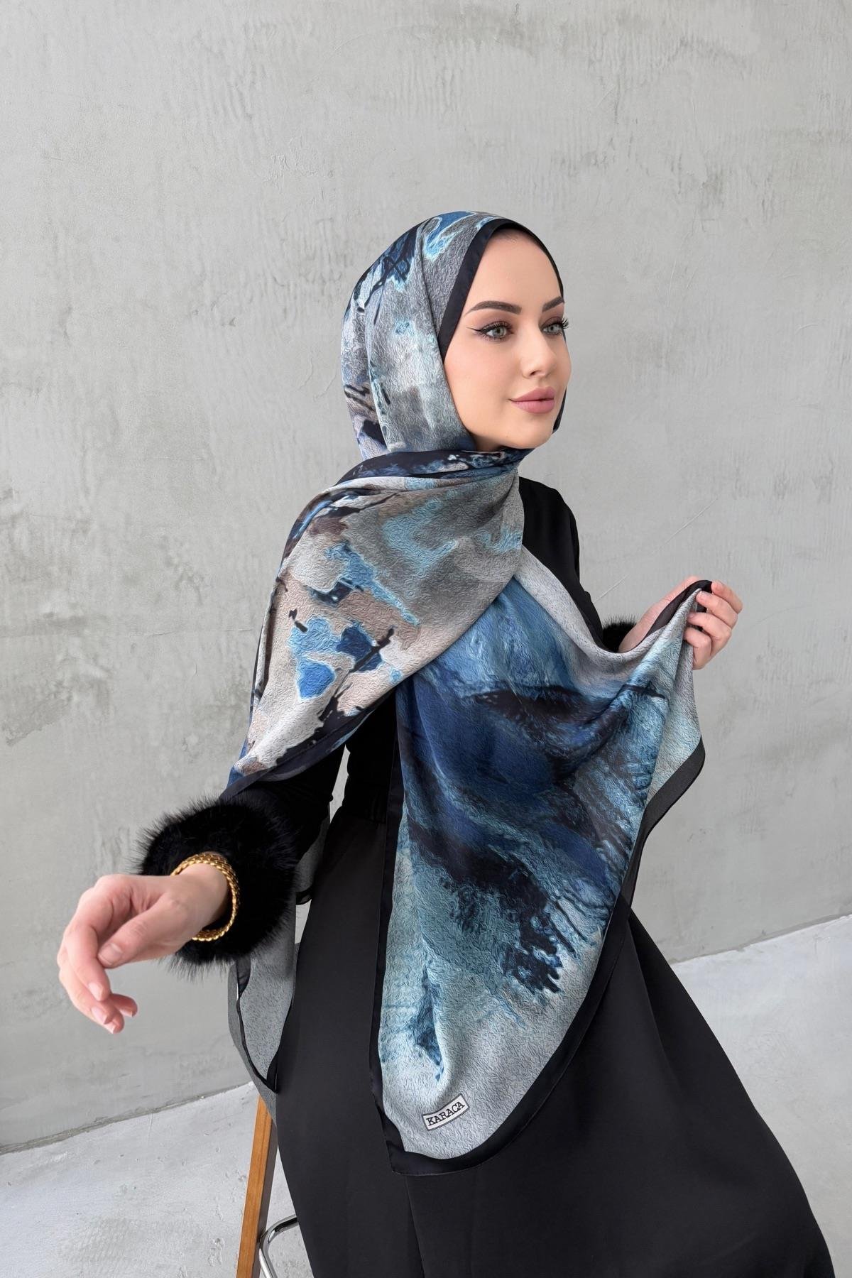 Lacivert Feriha Kumlu İpek Şal 