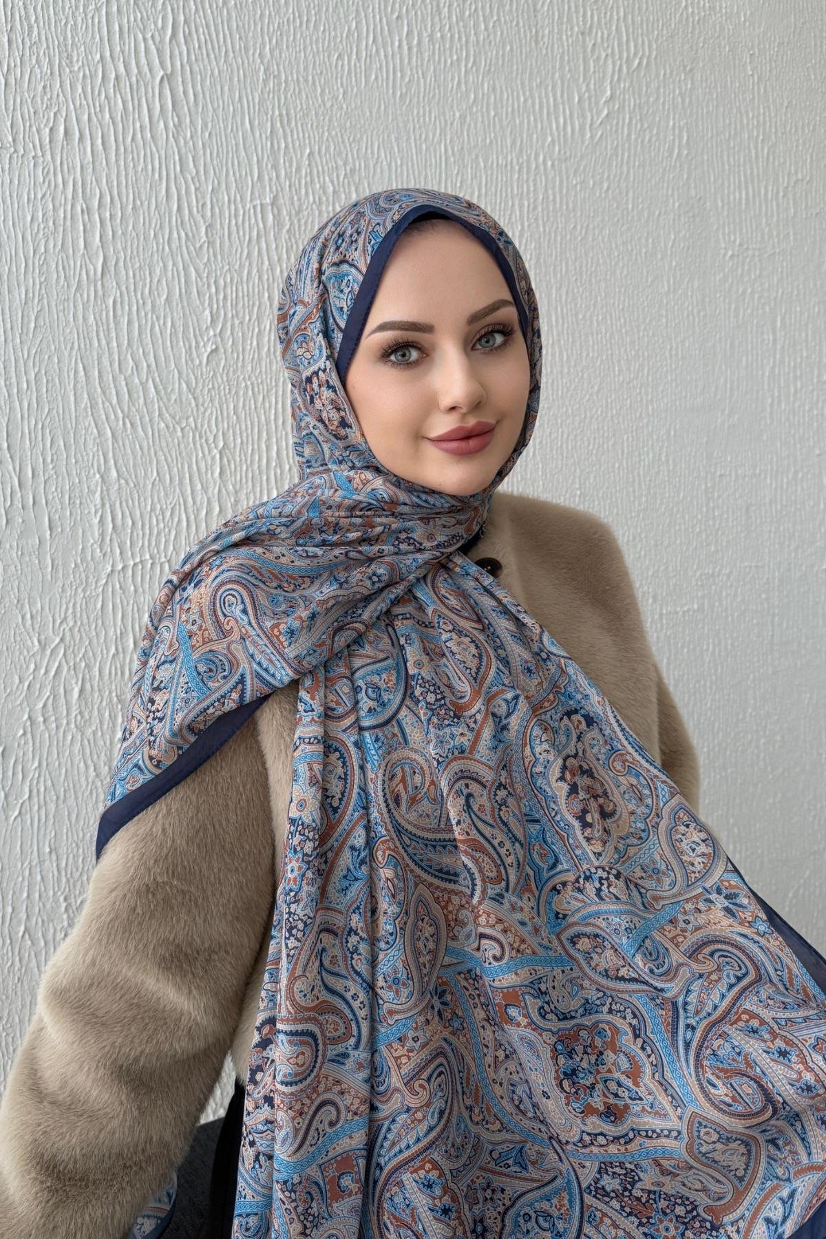 Lacivert Harmoni Modal İpek Şal 