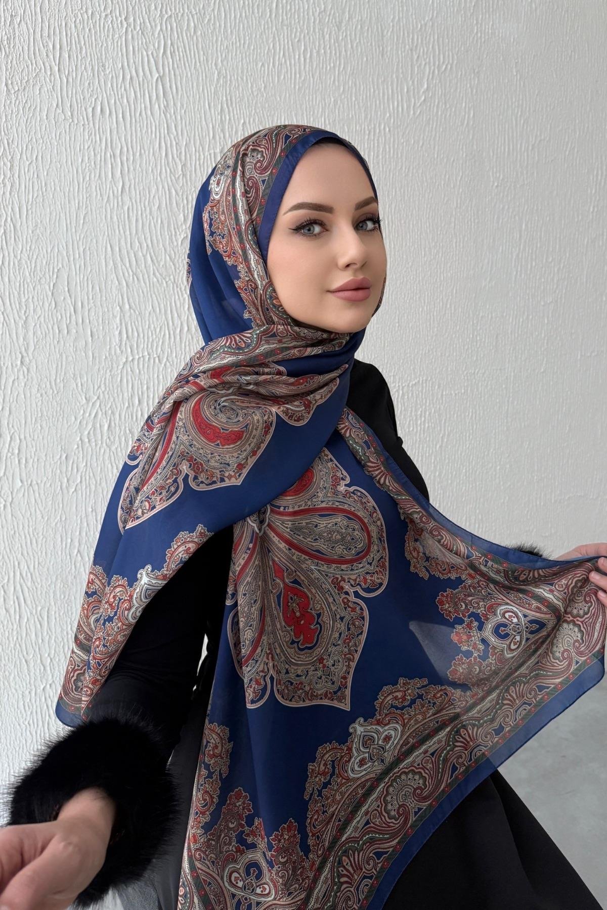 Lacivert Hüma Otantik Hint İpeği Şal