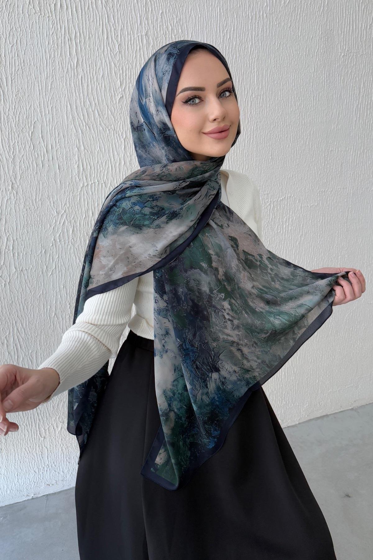 Lacivert Larina Kumlu İpek Şal 