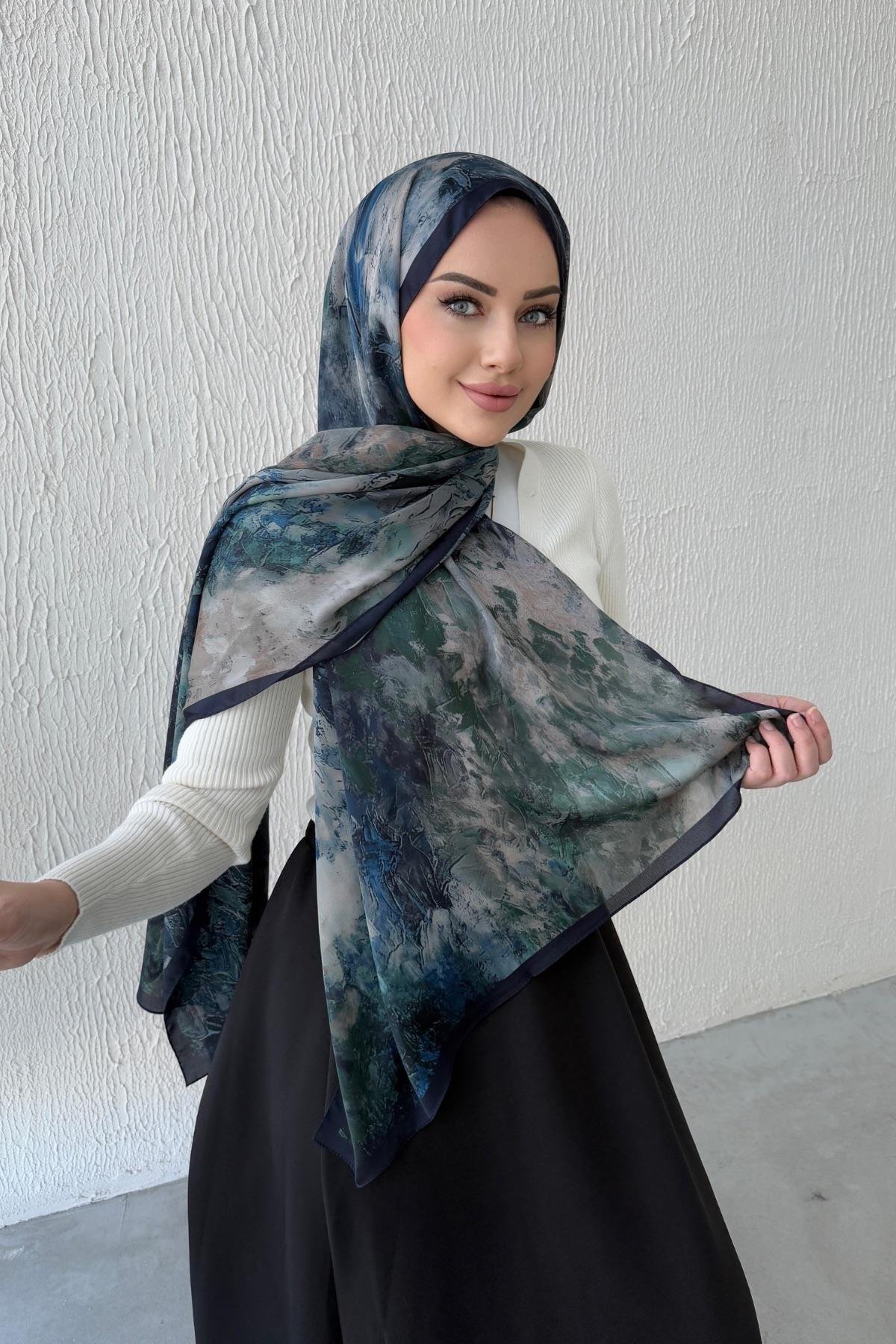 Lacivert Larina Kumlu İpek Şal 