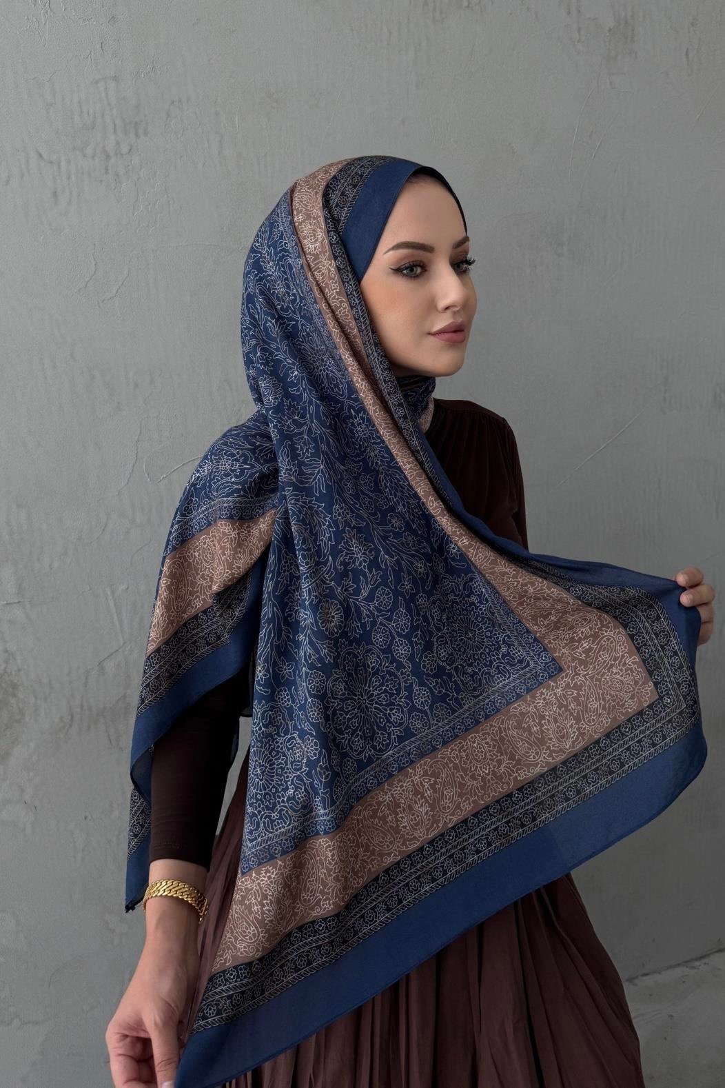 Lacivert Maaren Koza %100 Pamuk Şal