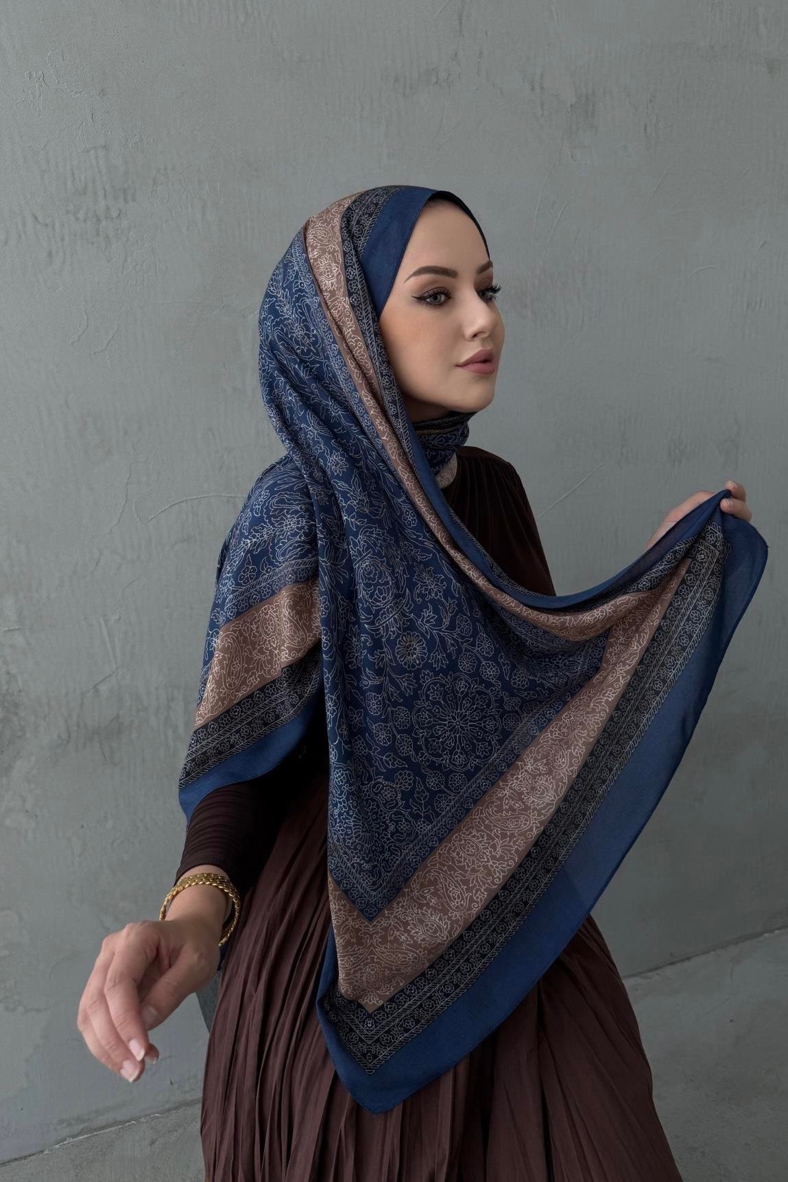 Lacivert Maaren Koza %100 Pamuk Şal