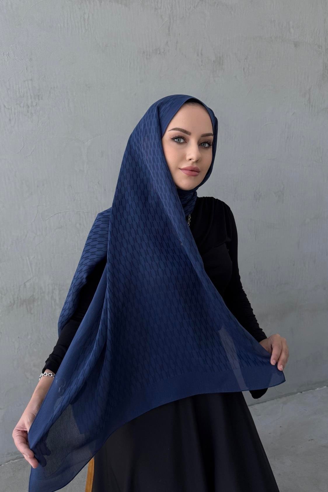 Lacivert Melinna Pamuk Kaşmir Şal