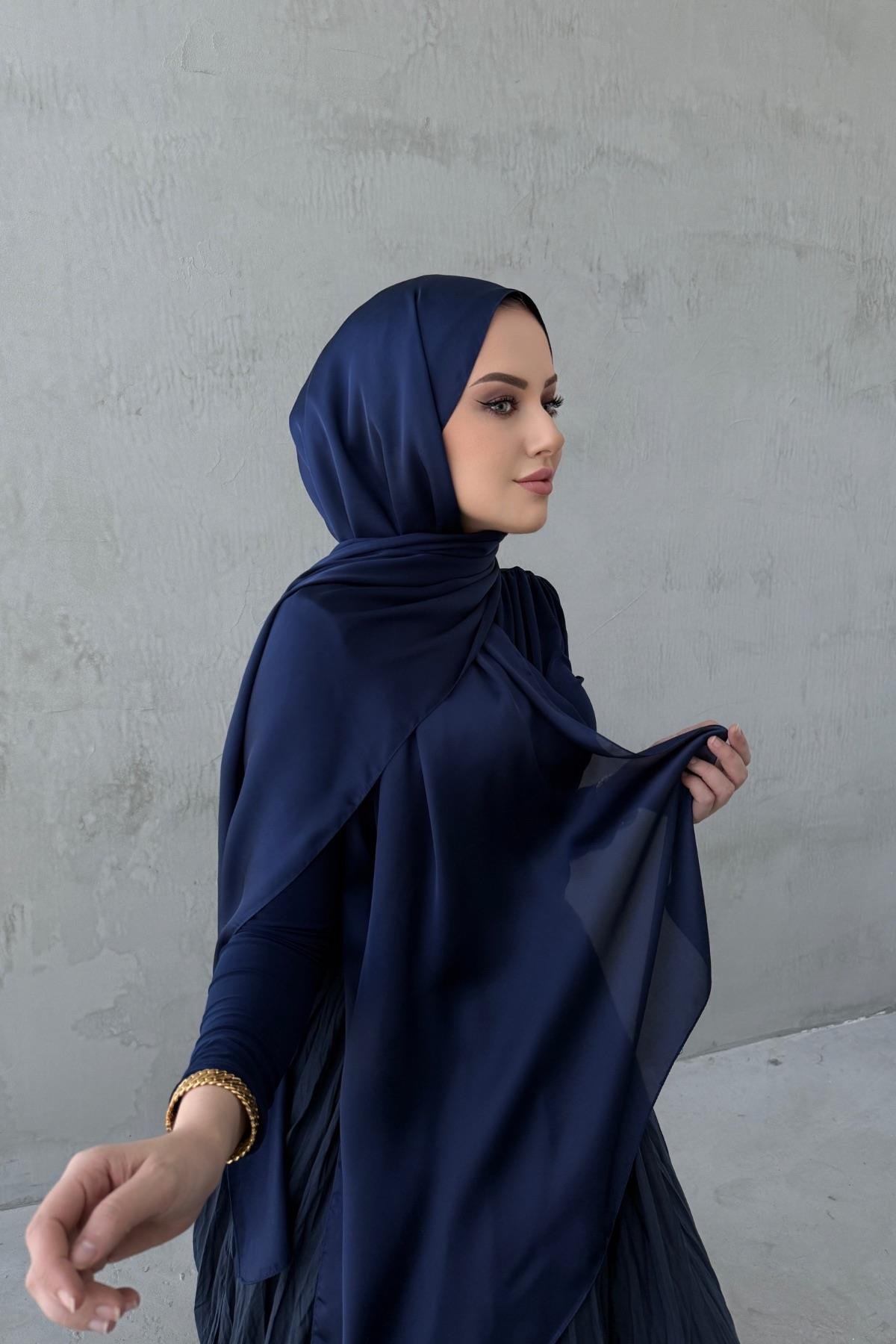 Lacivert Nare Hint İpeği Şal