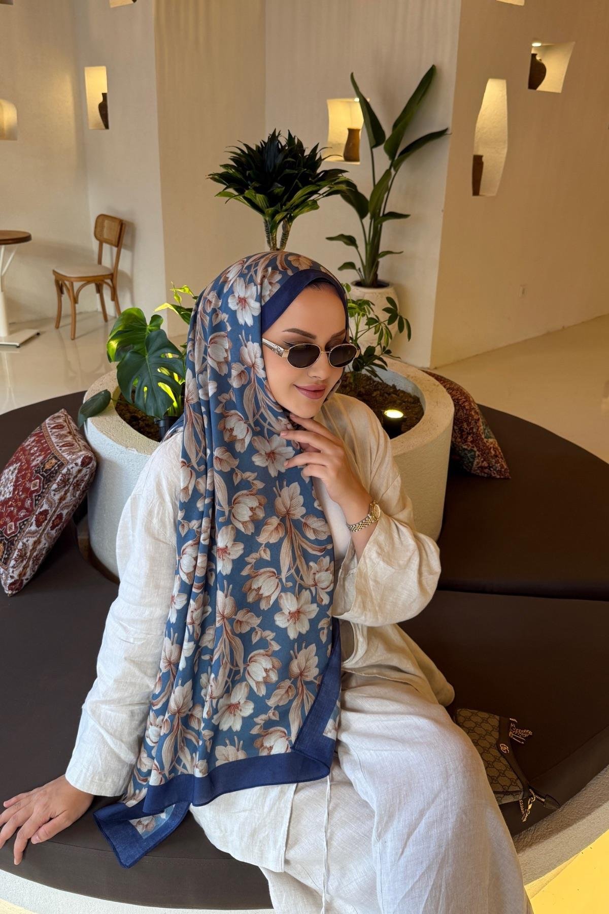 Lacivert Nergis Koza %100 Pamuk Şal 