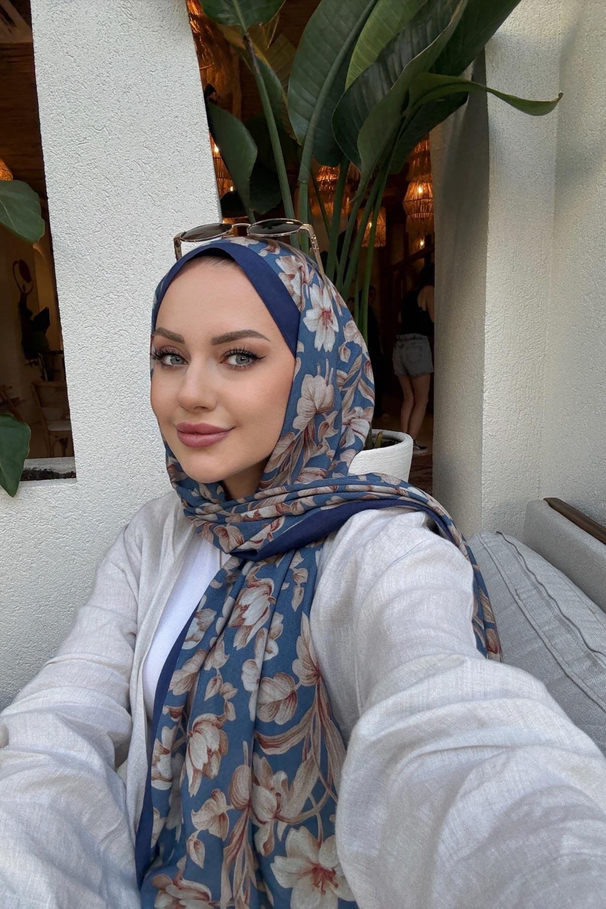 Lacivert Nergis Koza %100 Pamuk Şal 