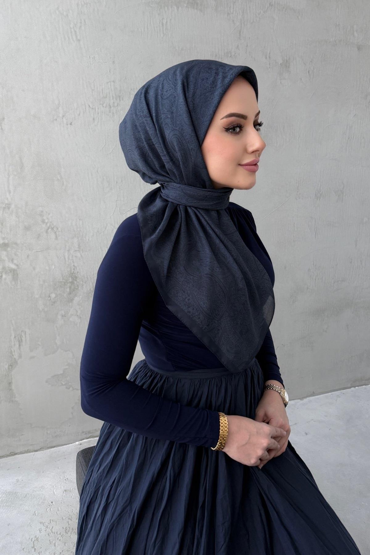 Lacivert Neva Bohem Modal İpek Eşarp