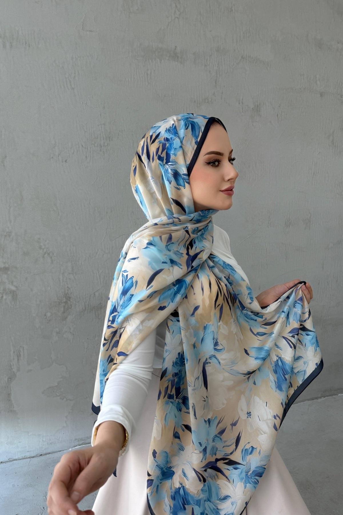 Lacivert Piraye Hint İpeği Şal