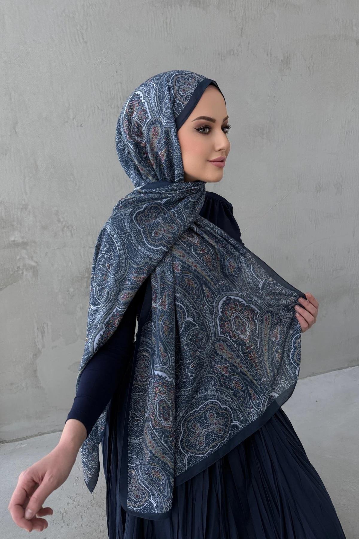 Lacivert Sufra Modal İpek Şal