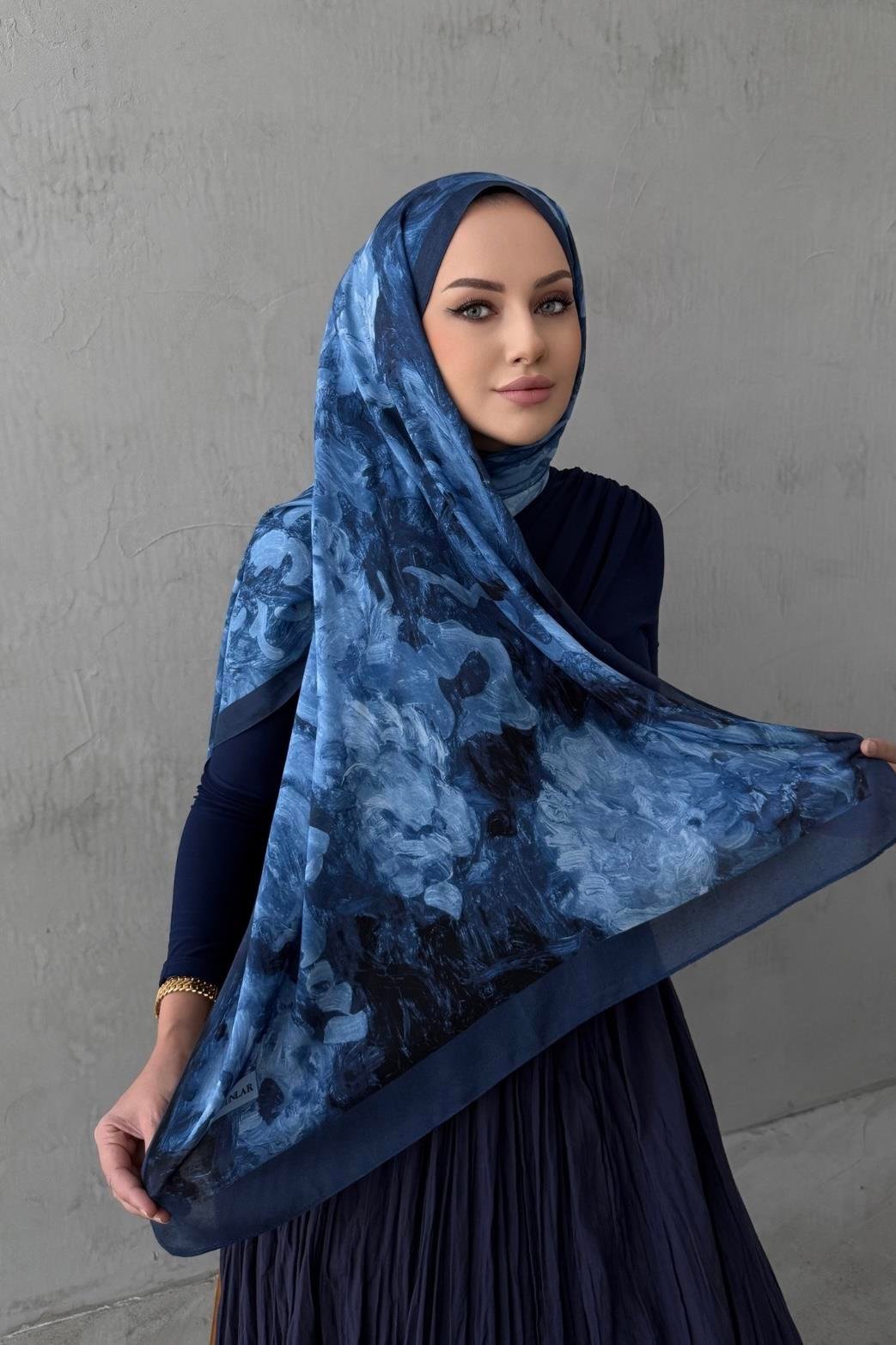 Lacivert Tual Koza %100 Pamuk Şal