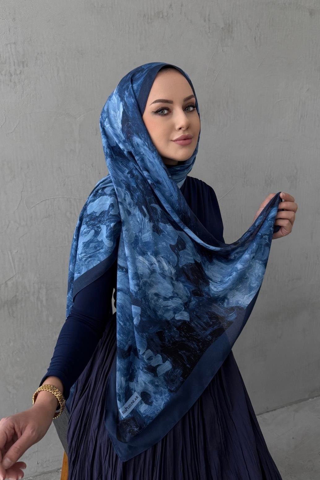 Lacivert Tual Koza %100 Pamuk Şal