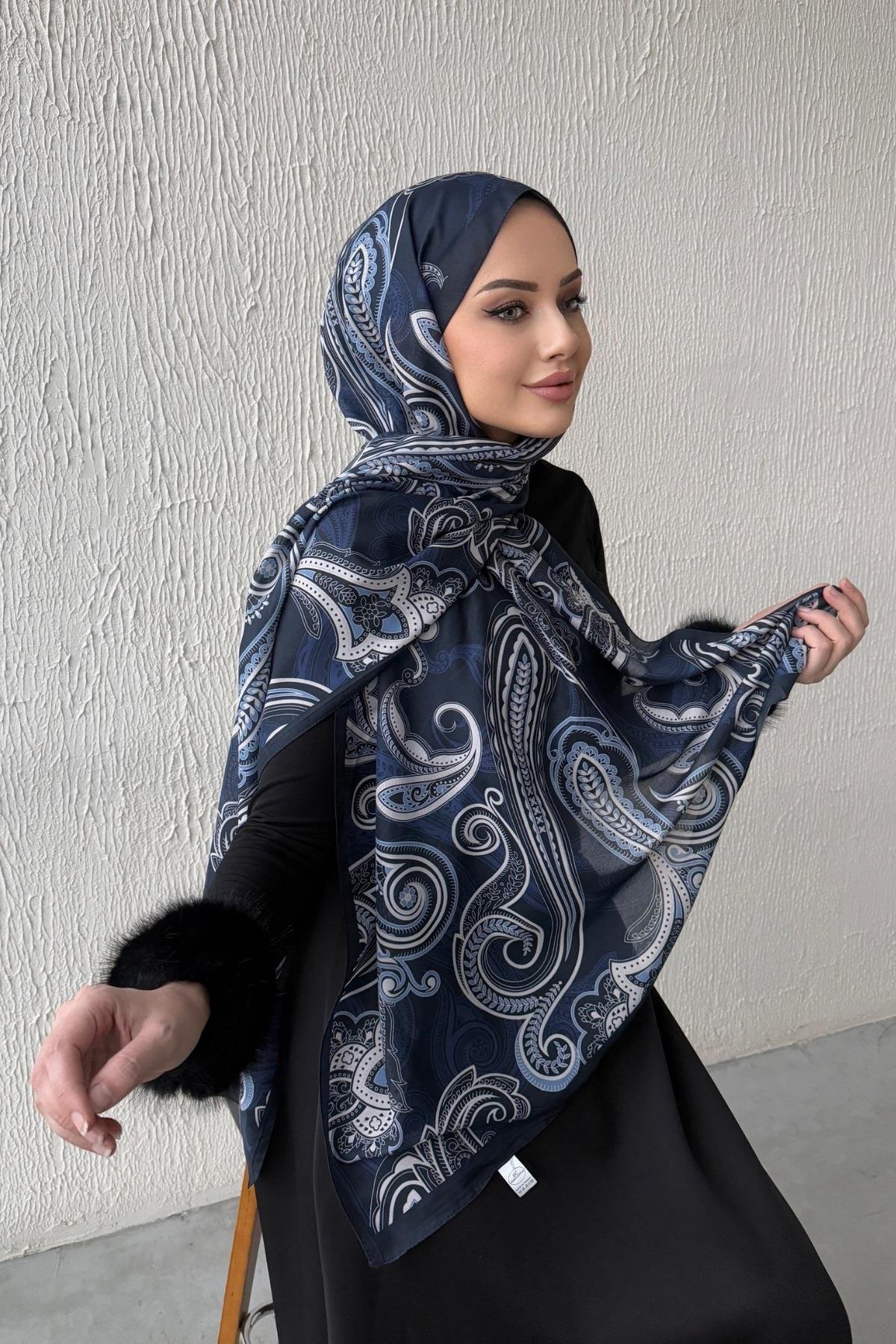 Lacivert Zerda Modal İpek Şal