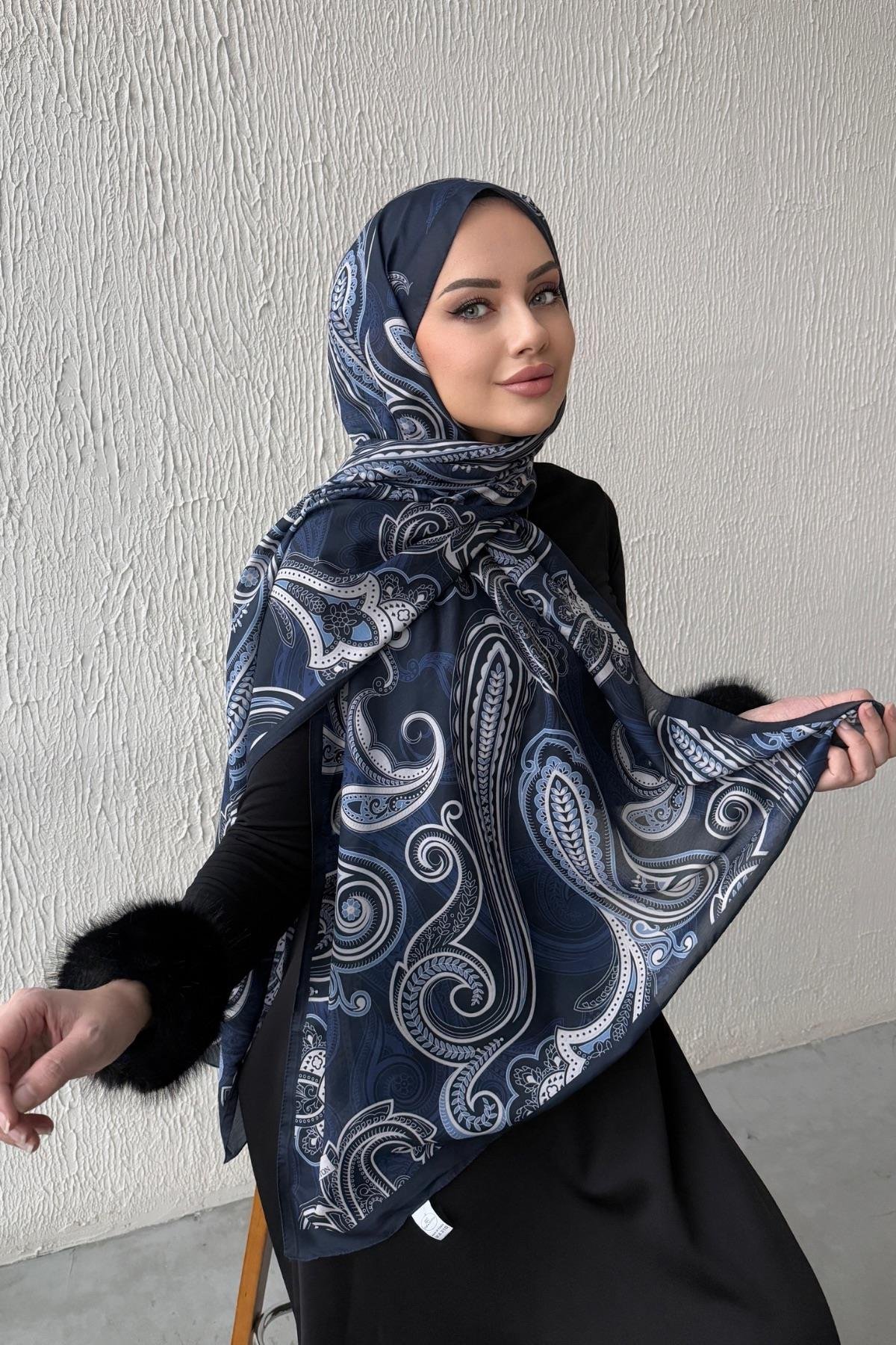 Lacivert Zerda Modal İpek Şal