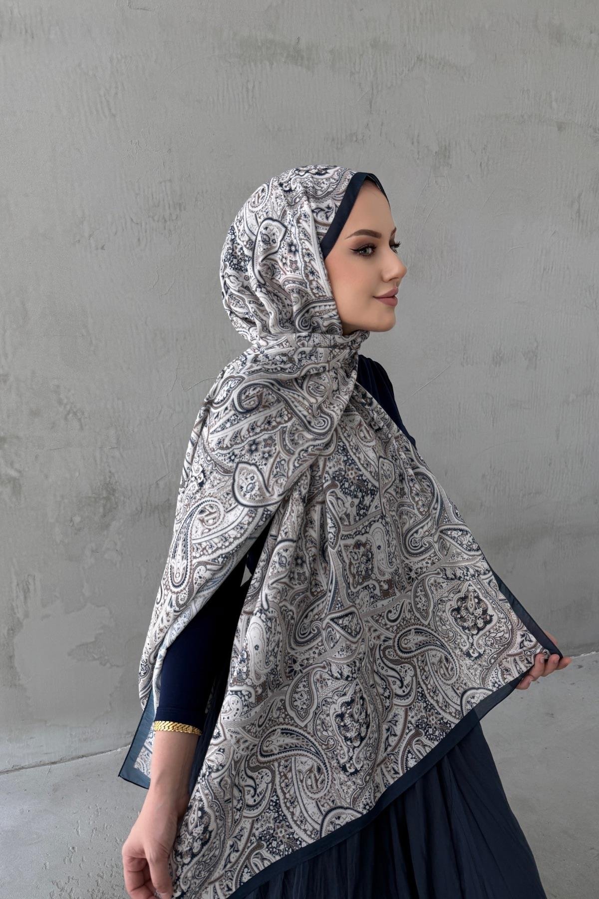 Lacivert&Açıkvizon Bohem Modal İpek Şal (6)