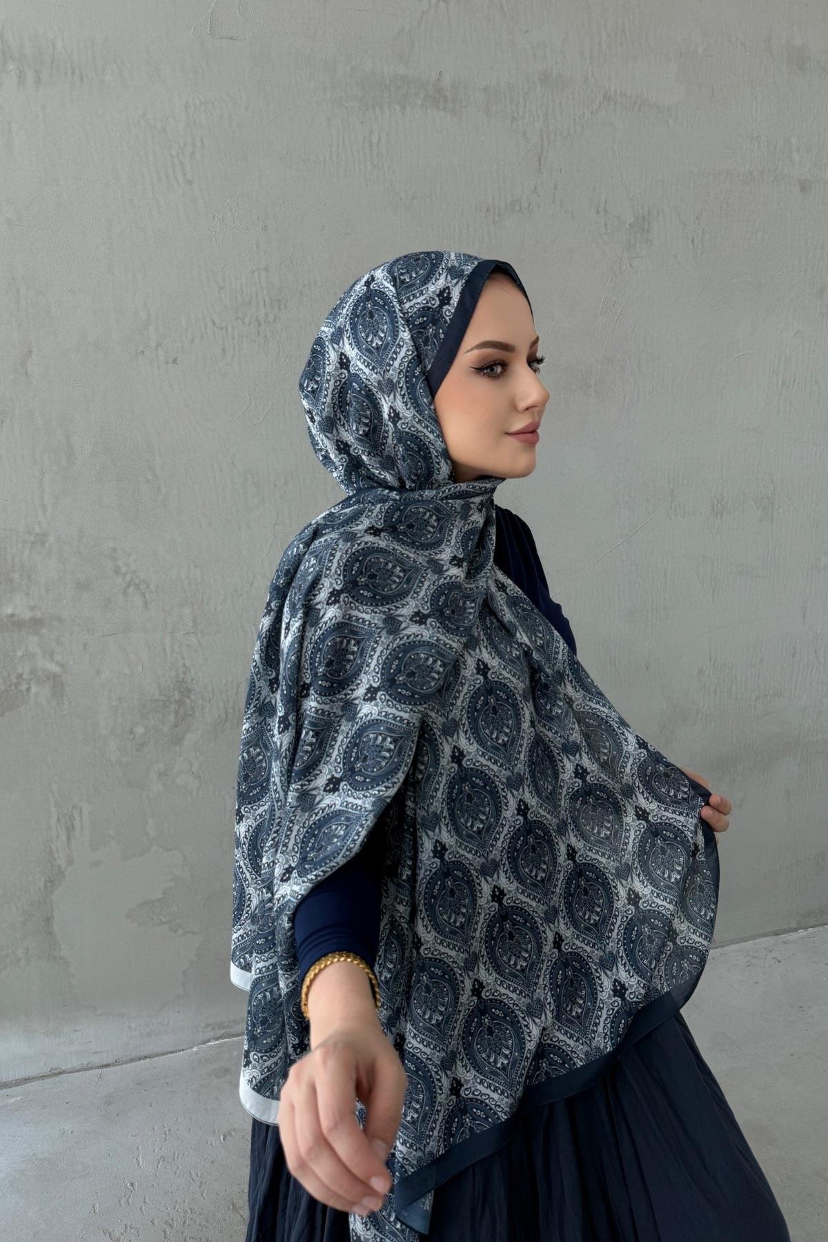 Lacivert&Lacivert Bohem Modal İpek Şal (2)