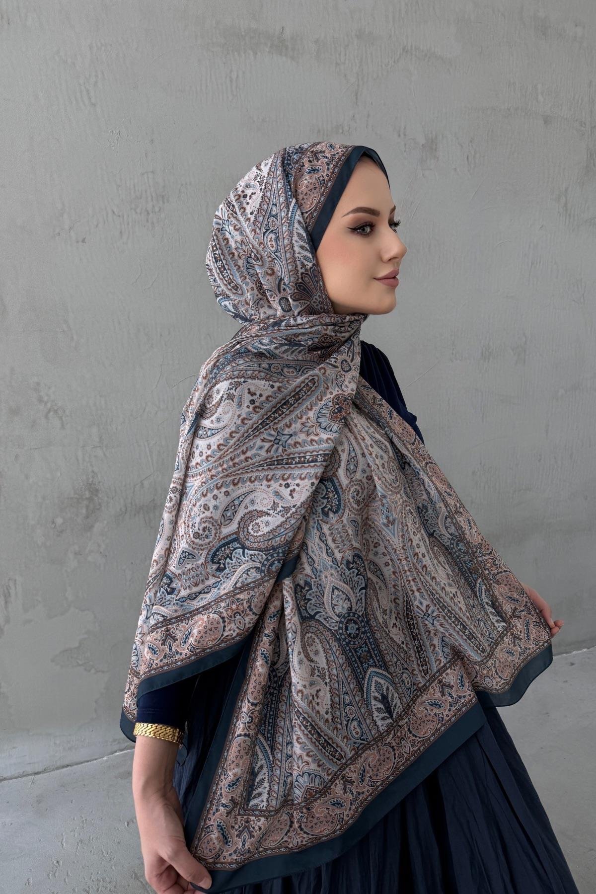 Lacivert&Vizon Bohem Modal İpek Şal (1)