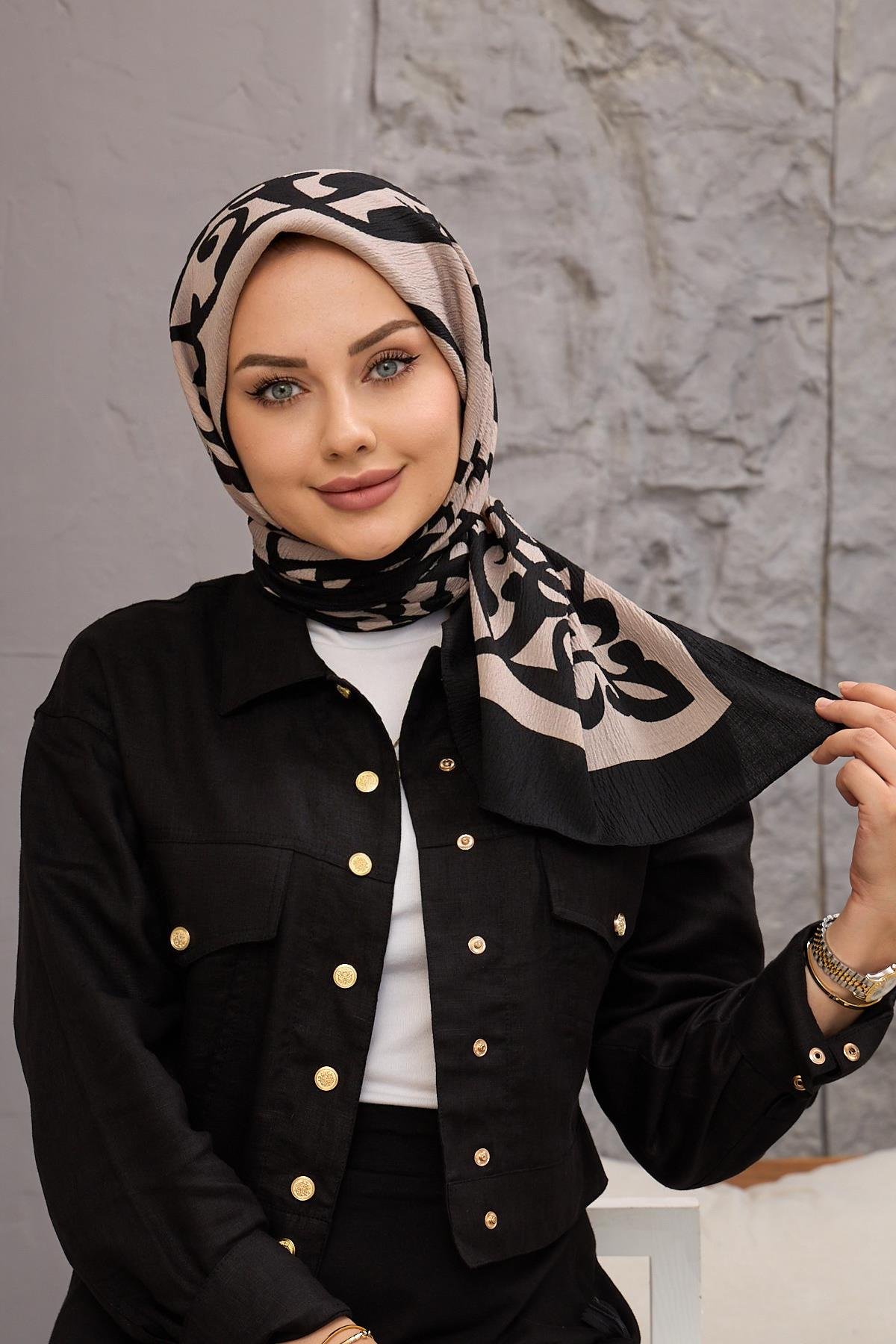 Latte Karma Desen Naturel Eşarp