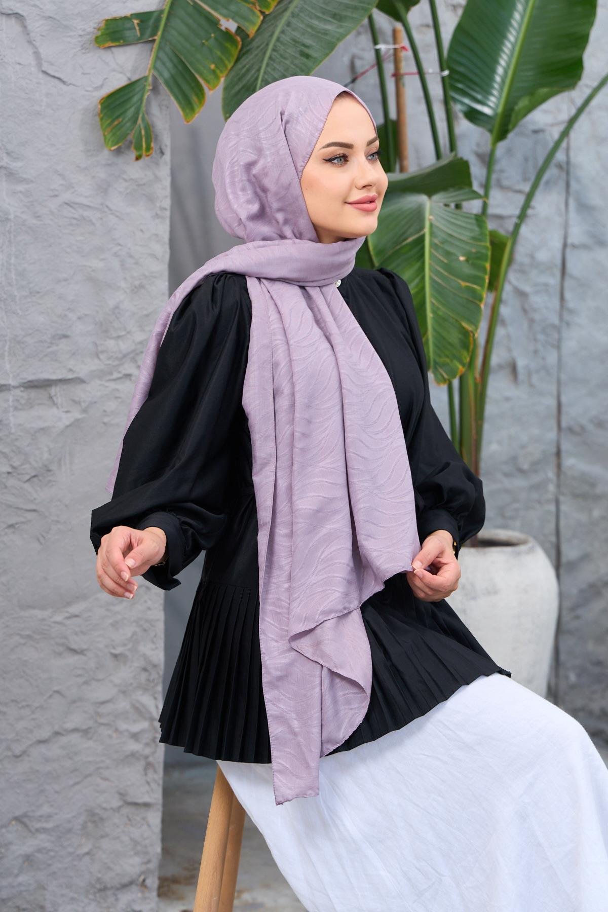 Lila Kendinden Desenli Fresh Şal