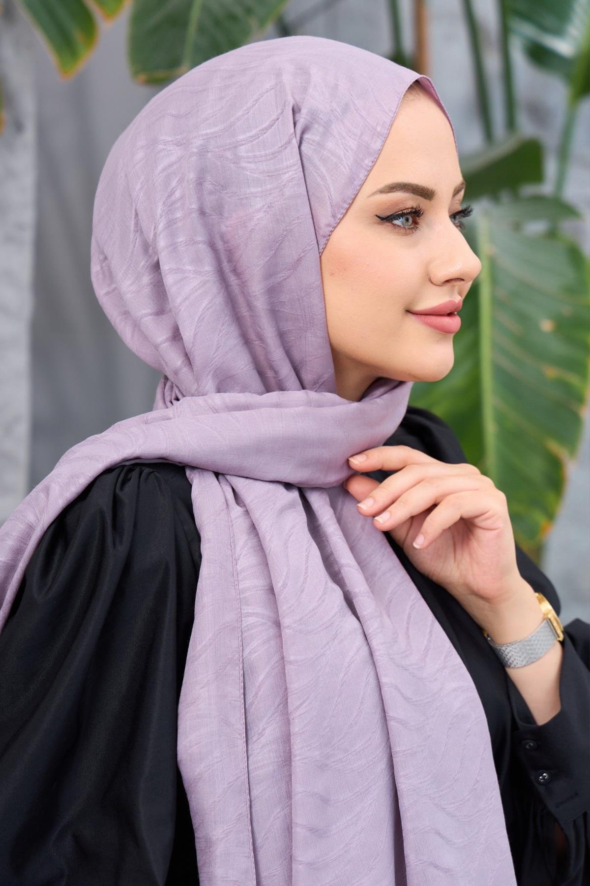 Lila Kendinden Desenli Fresh Şal