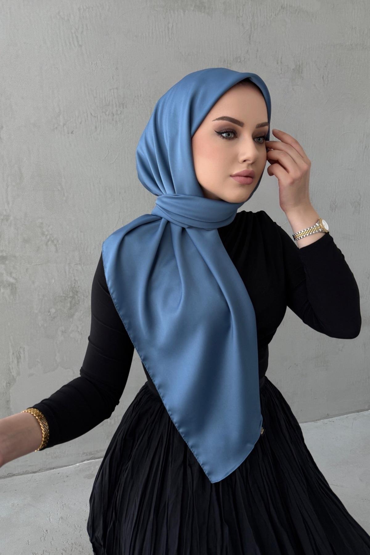 Mavi Arla Kumlu İpek ŞalEşarp