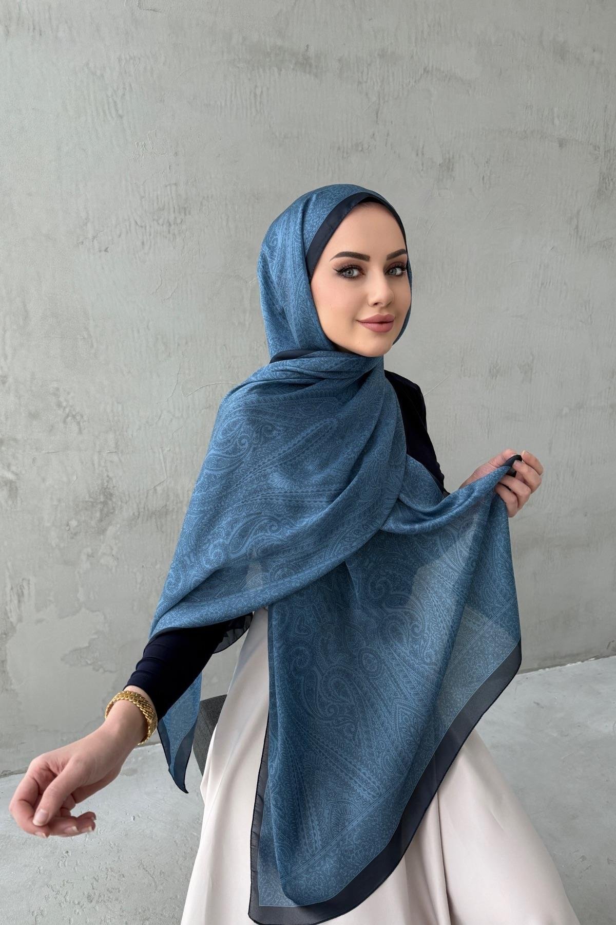 Mavi Asu Otantik Hint İpeği Şal