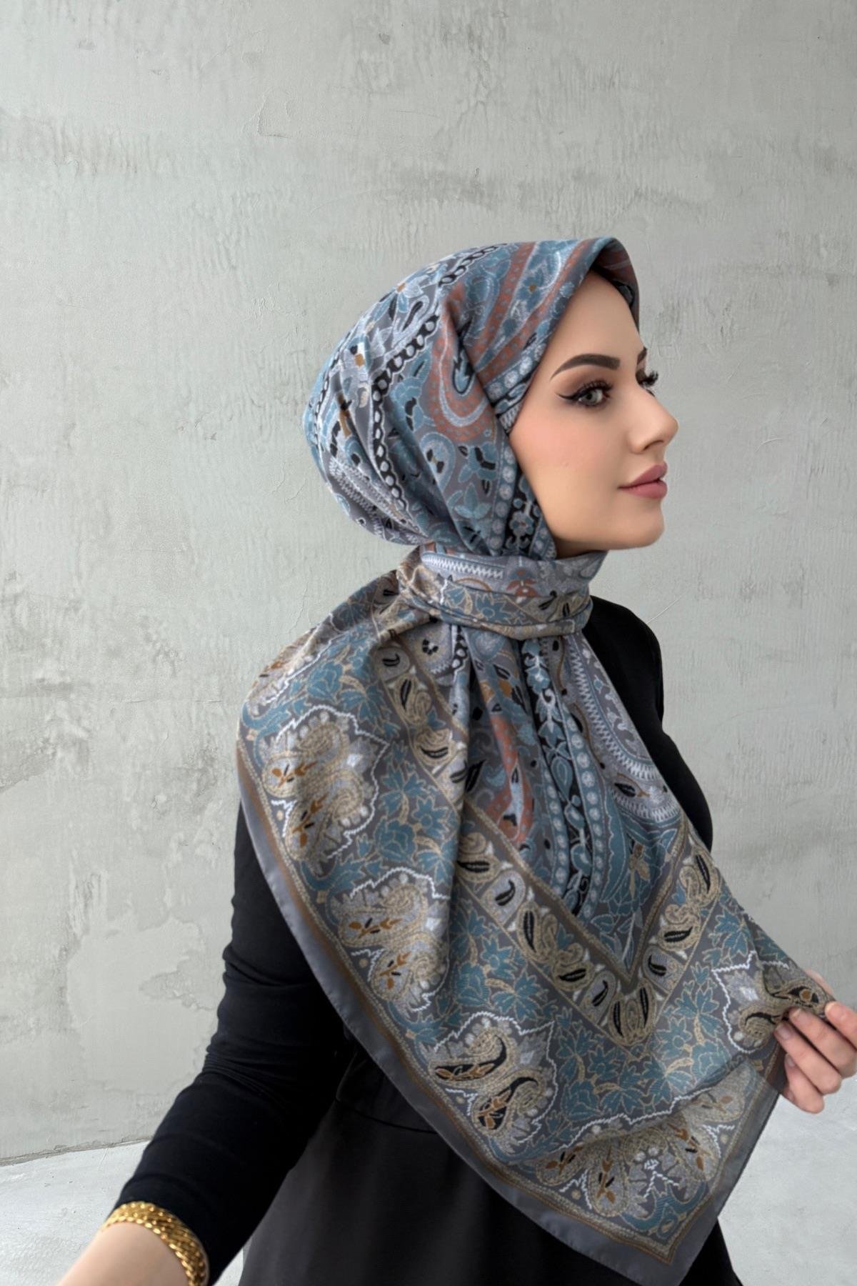 Mavi Beliz Bohem Modal İpek Şaleşarp