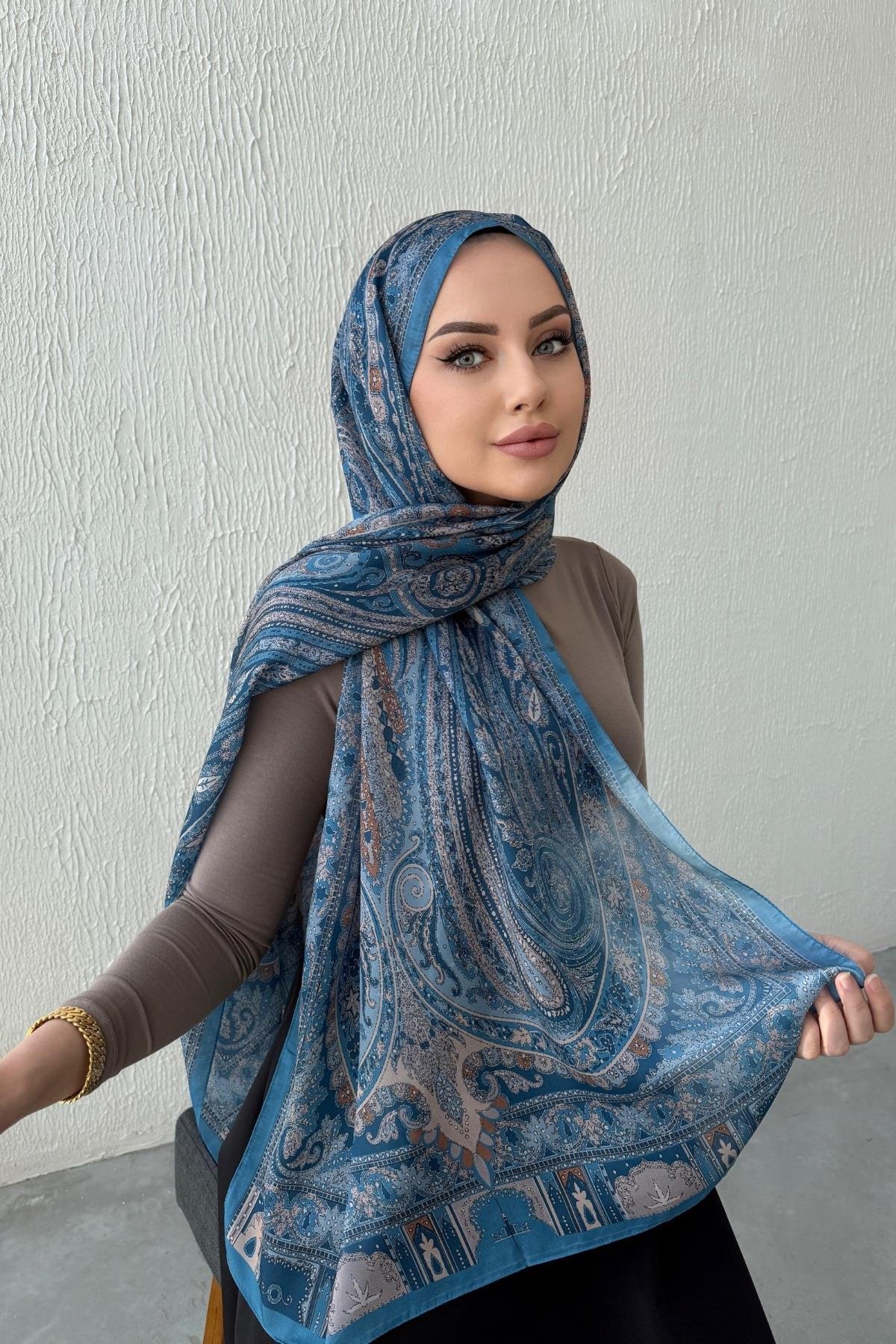 Mavi Berfin Otantik Hint İpeği Şal