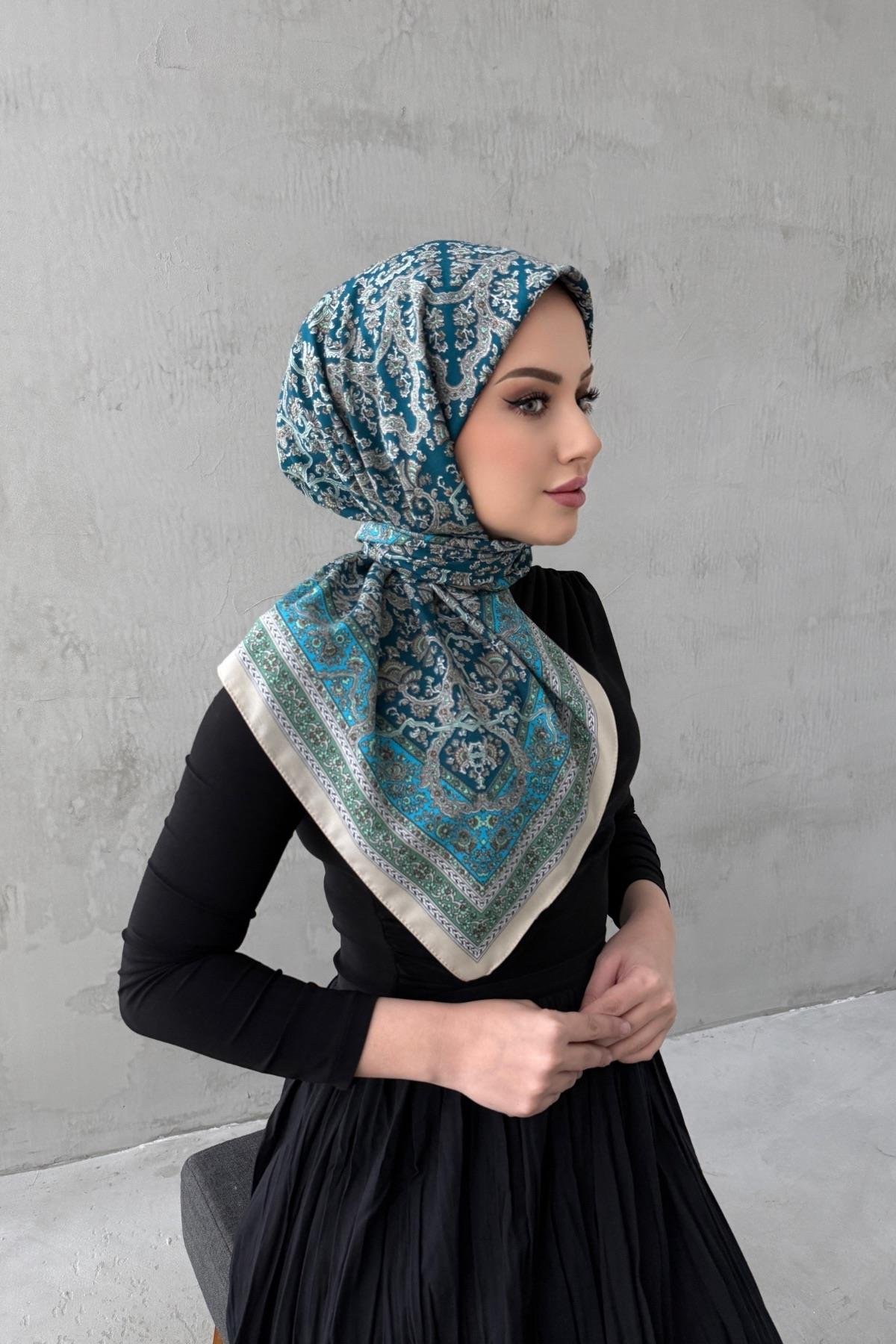 Mavi Bohem Modal İpek Eşarp