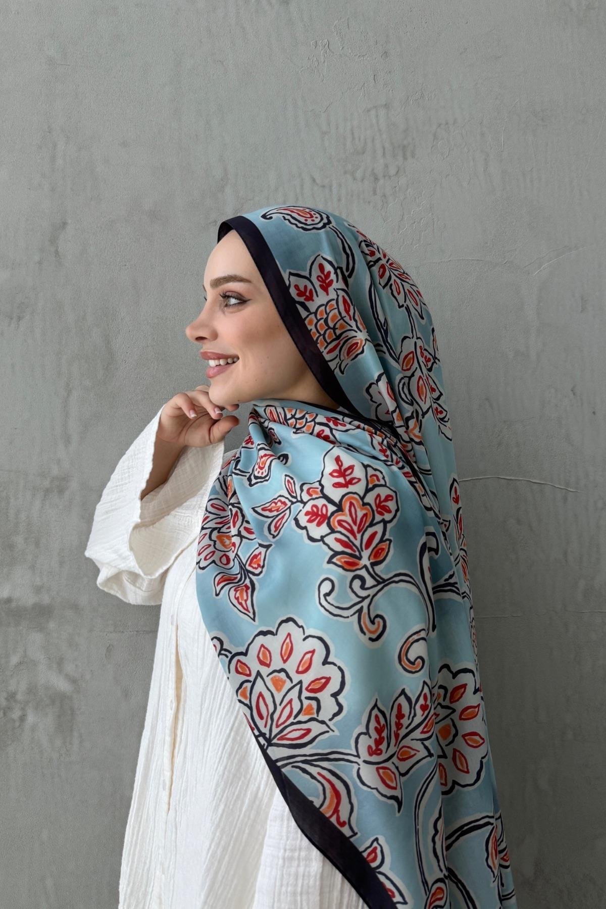 Mavi Gardenia Modal İpek Şal