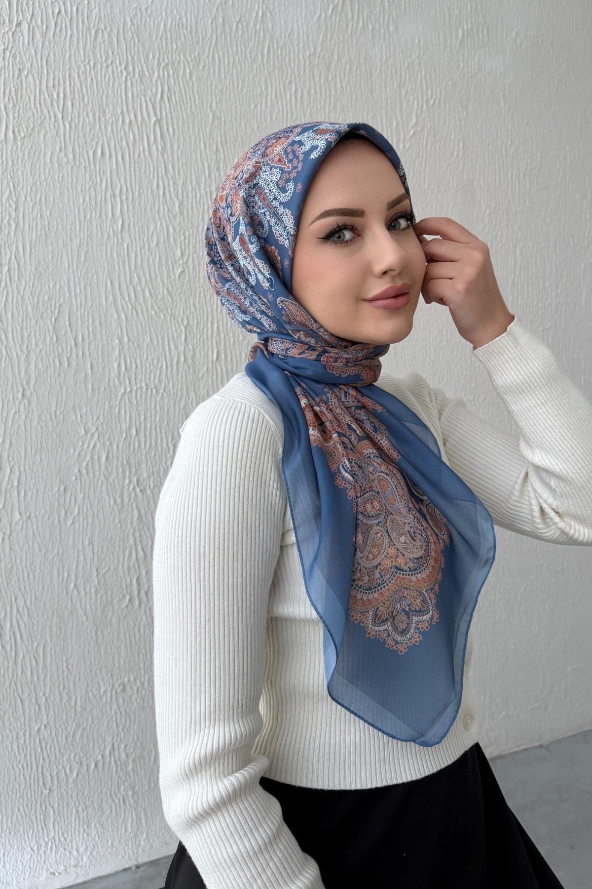 Mavi Mira Bohem Modal İpek Eşarp