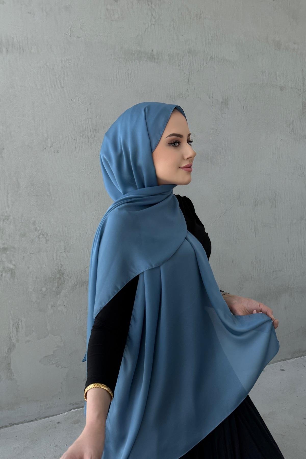 Mavi Nare Hint İpeği Şal