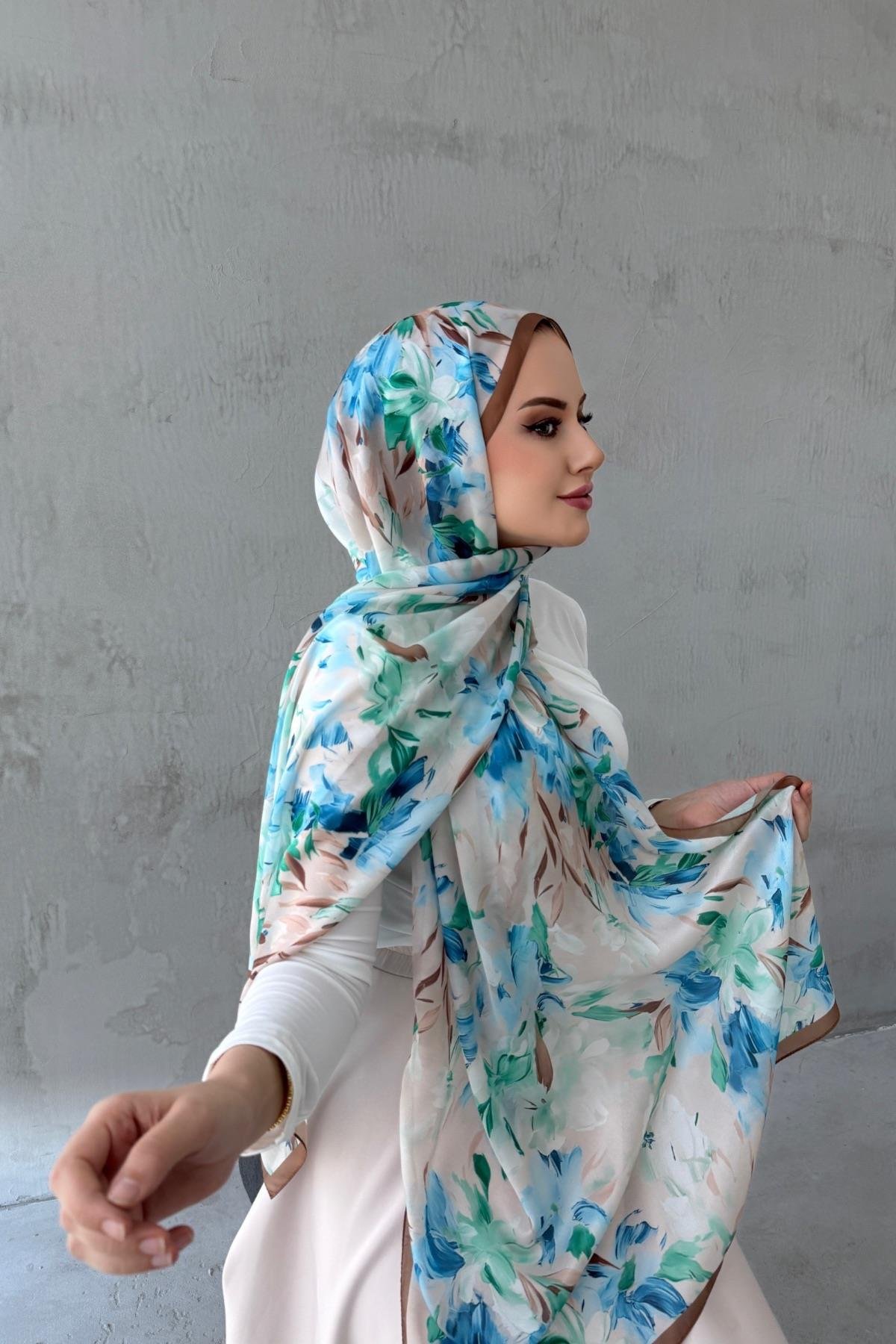 Mavi&Kahverengi Piraye Hint İpeği Şal