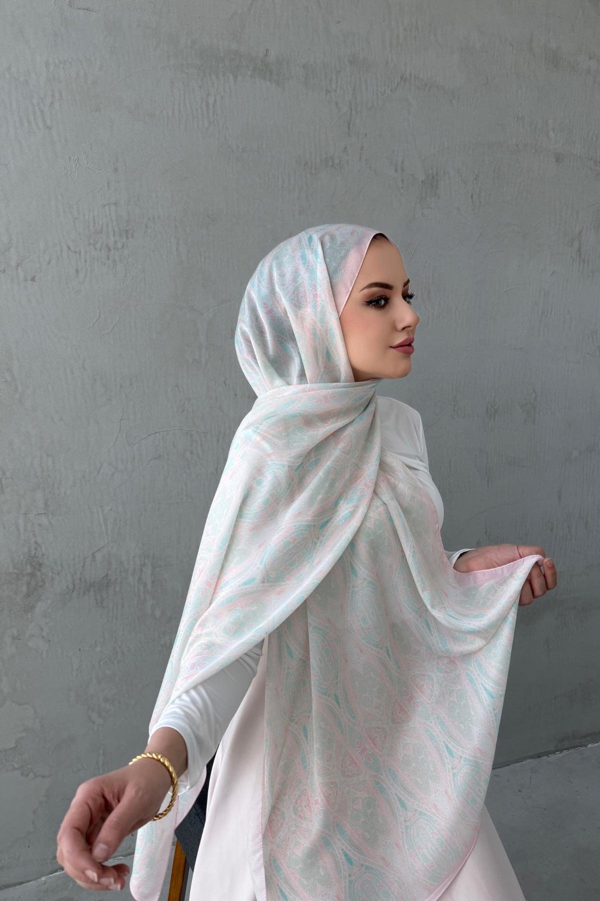 Mavi&Pudra Buse Otantik Hint İpeği Şal 