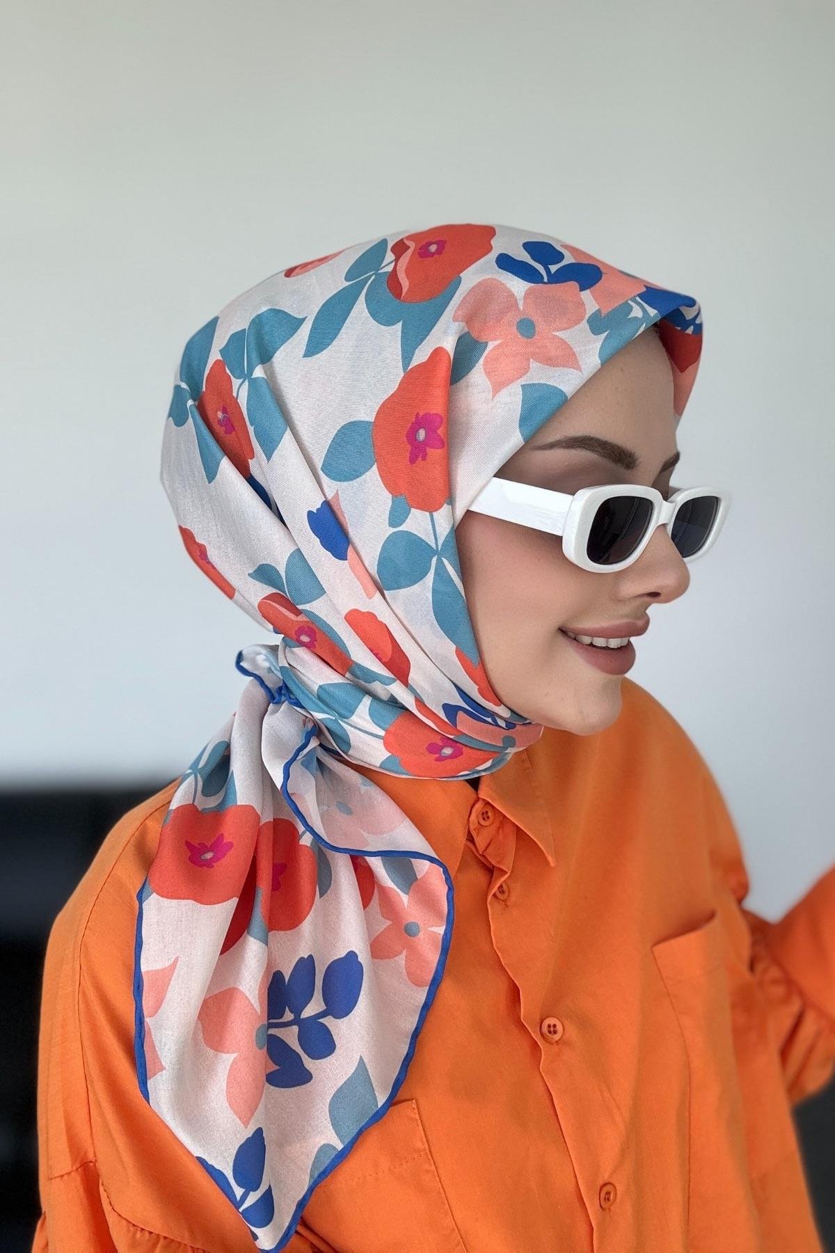 Mimoza Desen  Dijital Soft Eşarp İndigo