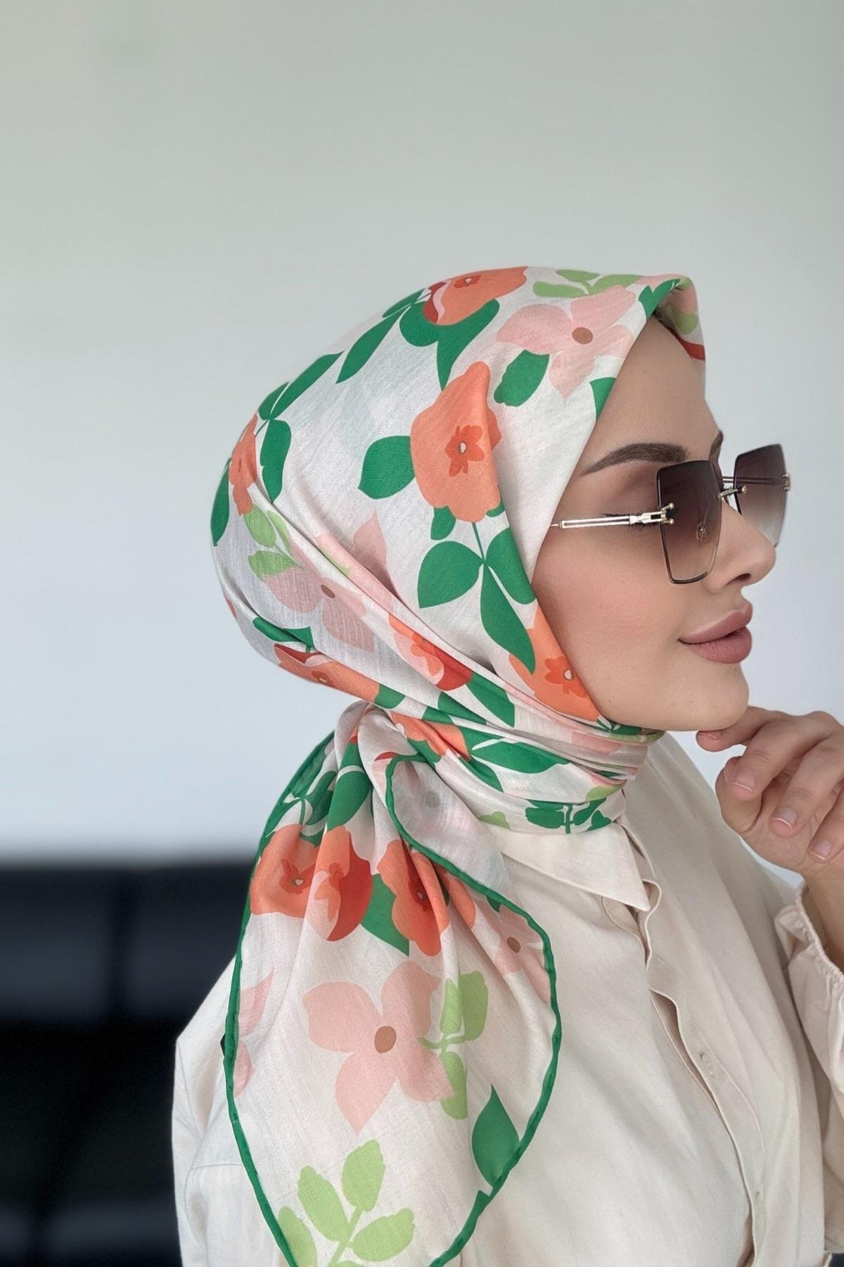 Mimoza Desen  Dijital Soft Eşarp Yeşil