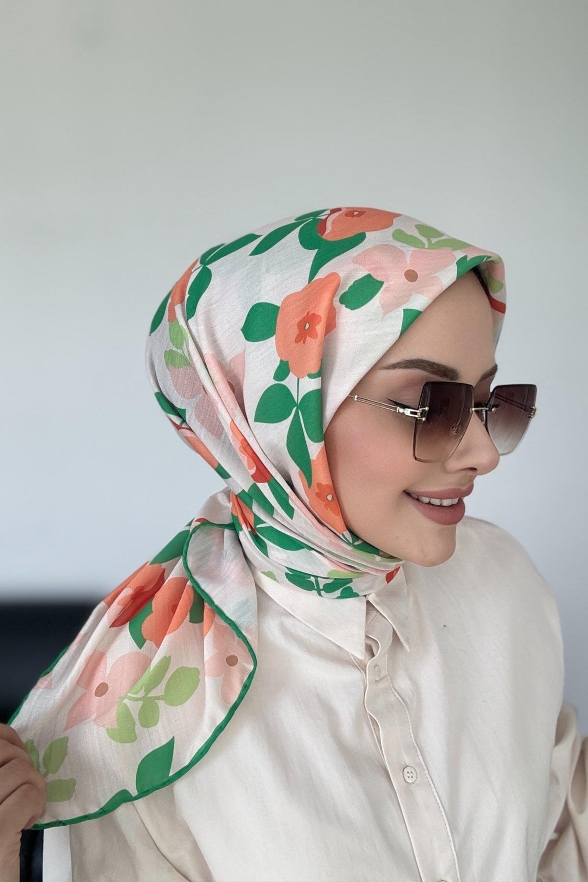 Mimoza Desen  Dijital Soft Eşarp Yeşil