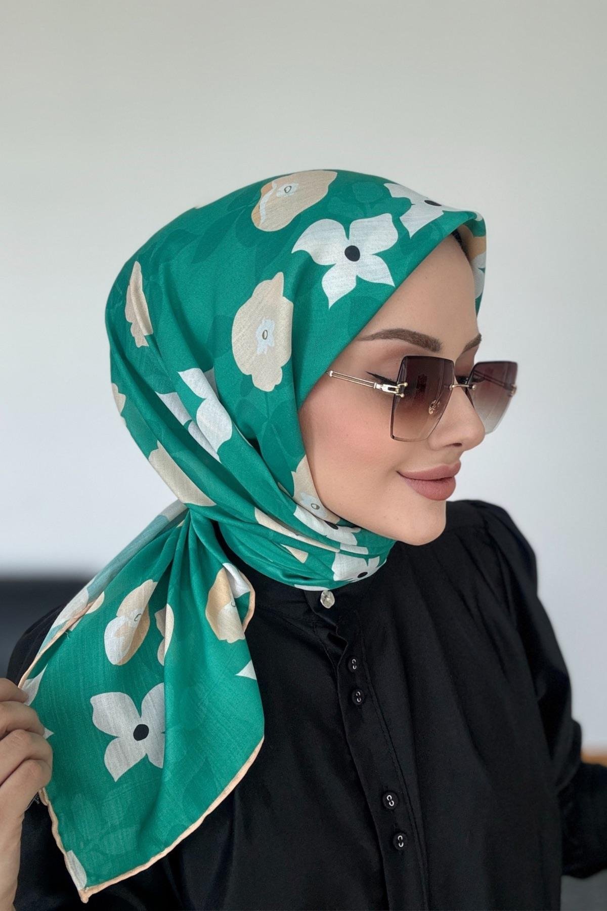 Mimoza Desen  Dijital Soft Eşarp Zümrüt