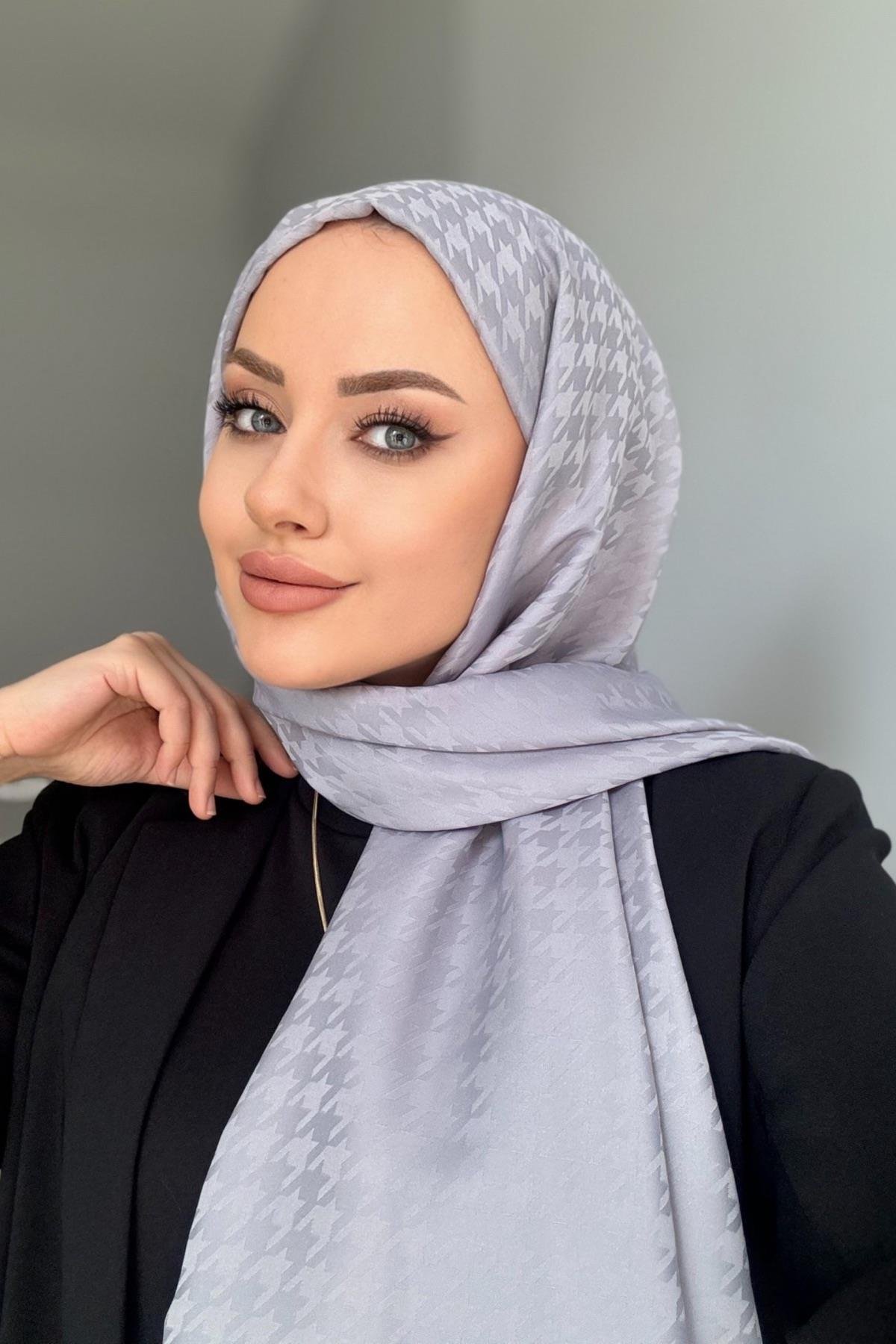 Minimal Kazayağı İpeksi Jakar Şal Açık Gri