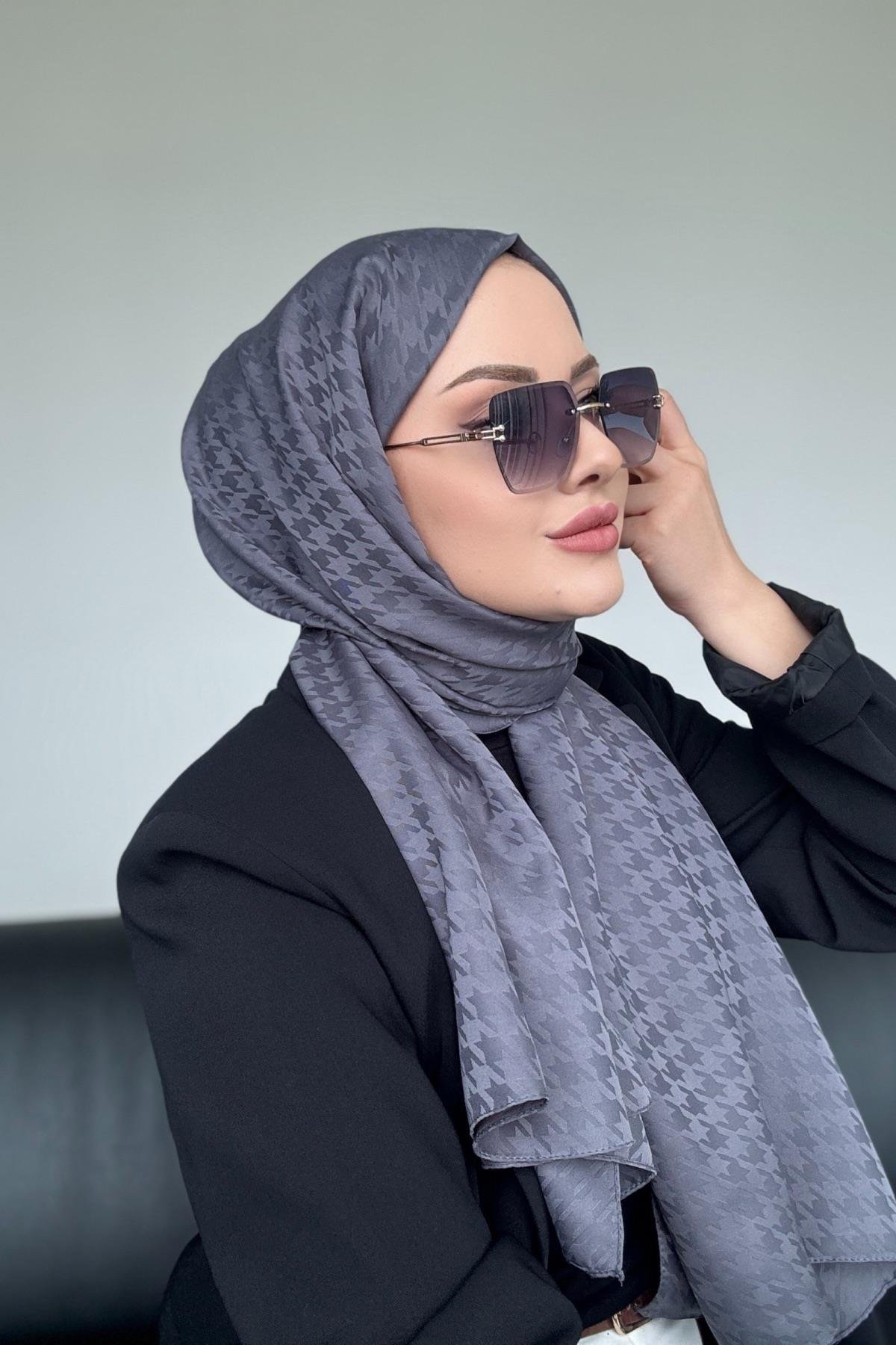 Minimal Kazayağı İpeksi Jakar Şal Gri